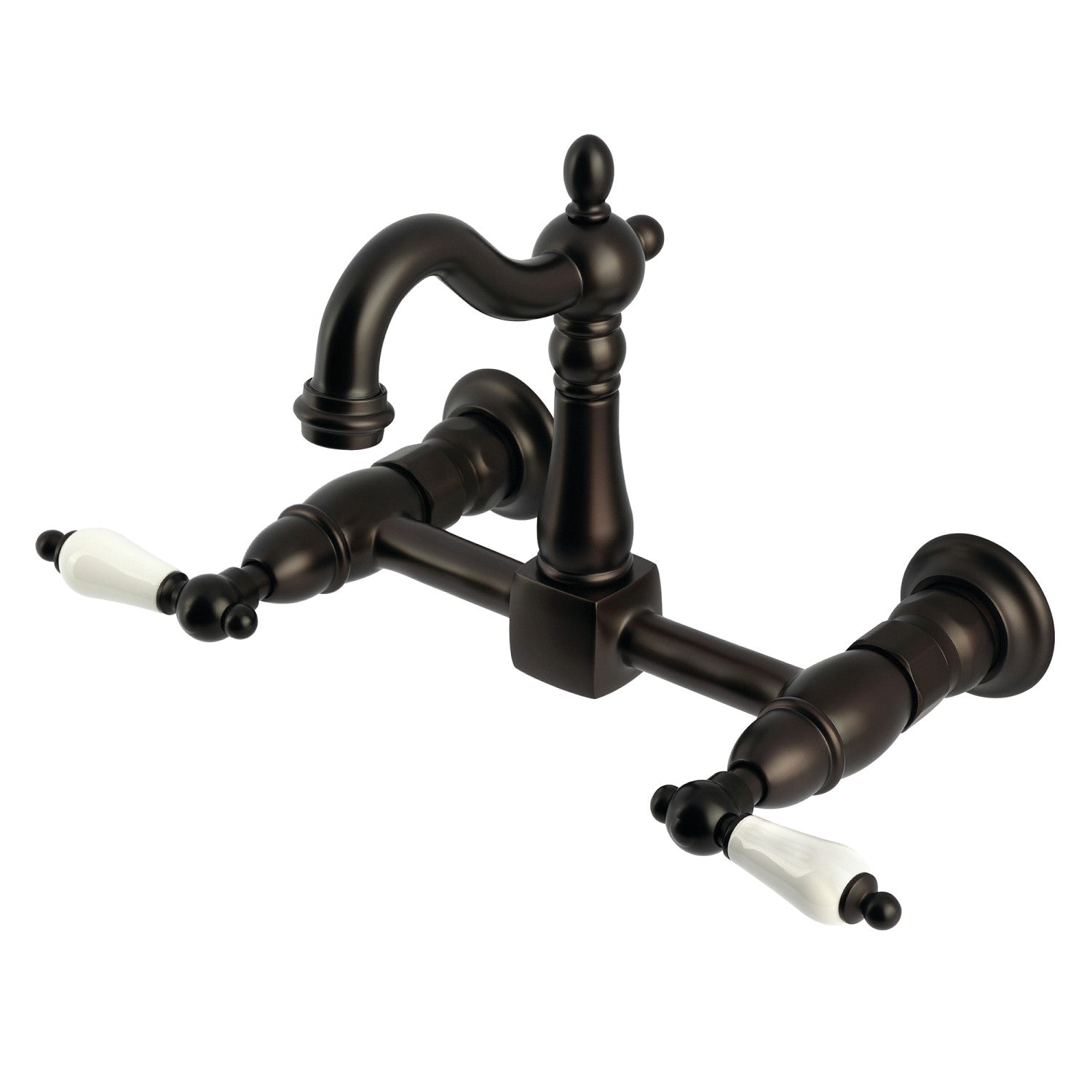 Kingston Heirloom KS2445PL - Robinet de cuisine à deux poignées Heritage 2 trous Wall Mount Bridge, Bronze frotté à l'huile