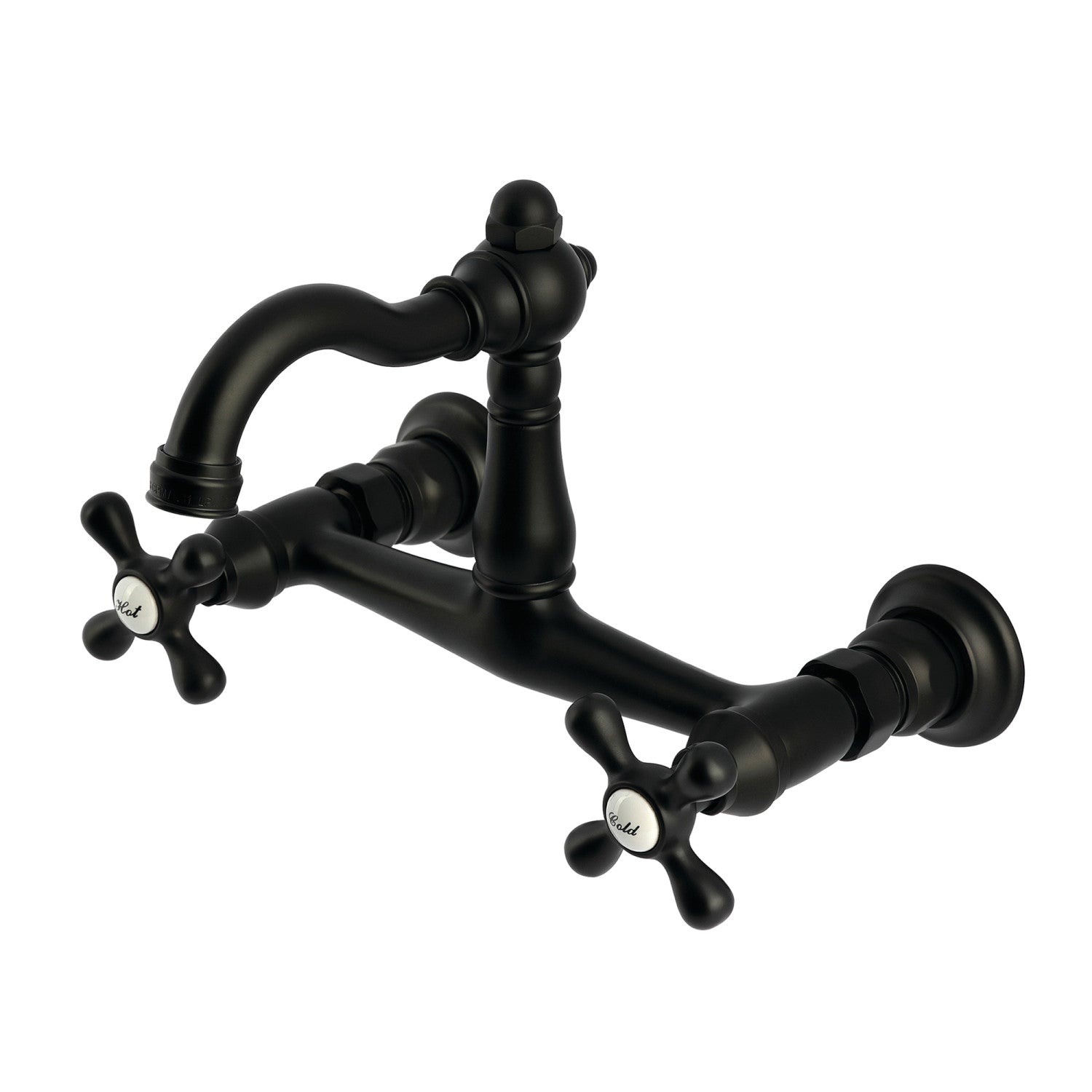 Kingston Heirloom KS3250AX - Robinet de cuisine à deux poignées vintage 2 trous Wall Mount Bridge, noir mat