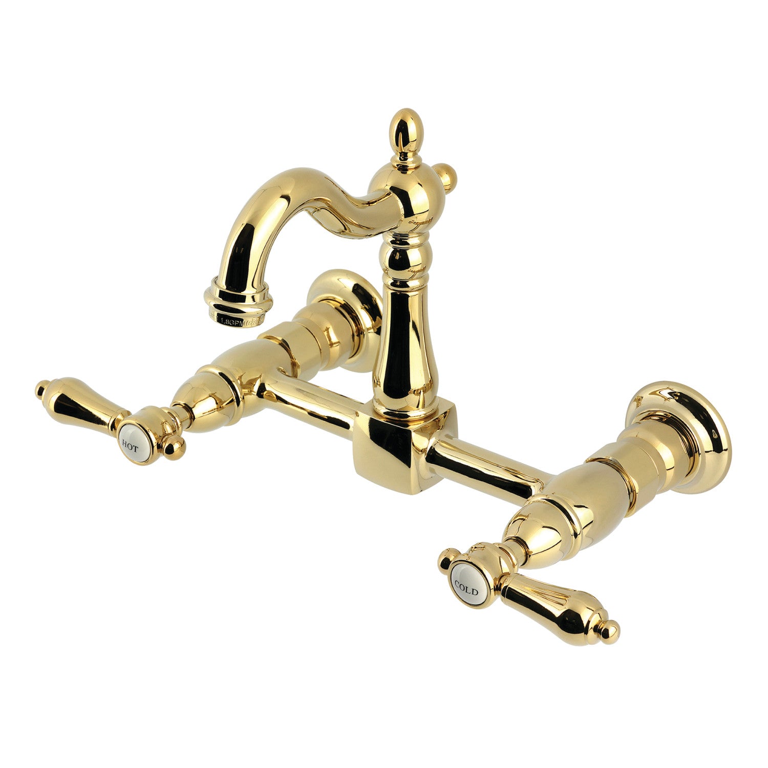 Kingston Heirloom KS2442BAL - Robinet de cuisine à deux poignées 2 trous Wall Mount Bridge, laiton poli