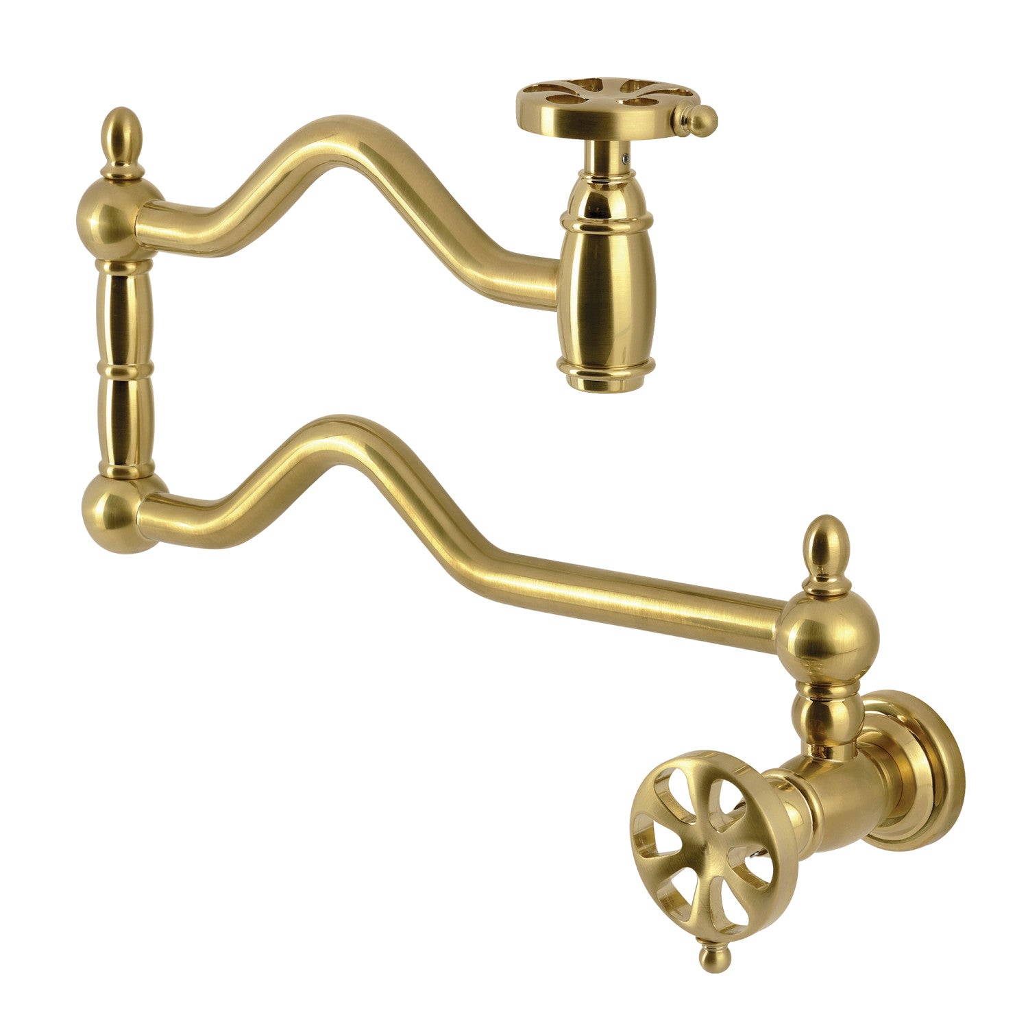 Kingston Tulare KS2107RX - Belknap Robinet de remplissage de pot à deux poignées 1 trou, laiton brossé
