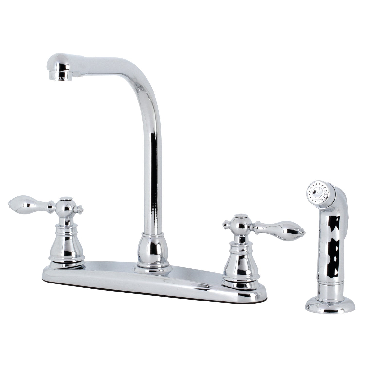 Kingston Tulare KB711ACLSP - Robinet de cuisine américain classique à deux poignées 4 trous 8" avec pulvérisateur latéral, chrome poli