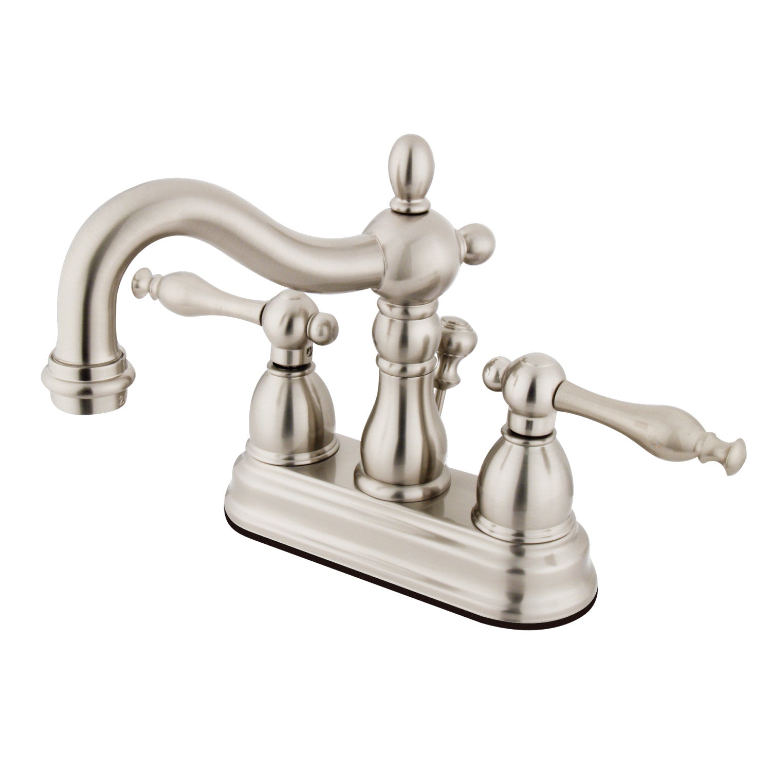 Kingston Heirloom KB1608NL - Heritage Double-Handle 3 trous montage sur plage 4-Inch Centerset Robinet de salle de bains avec drain à tirette, Nickel brossé