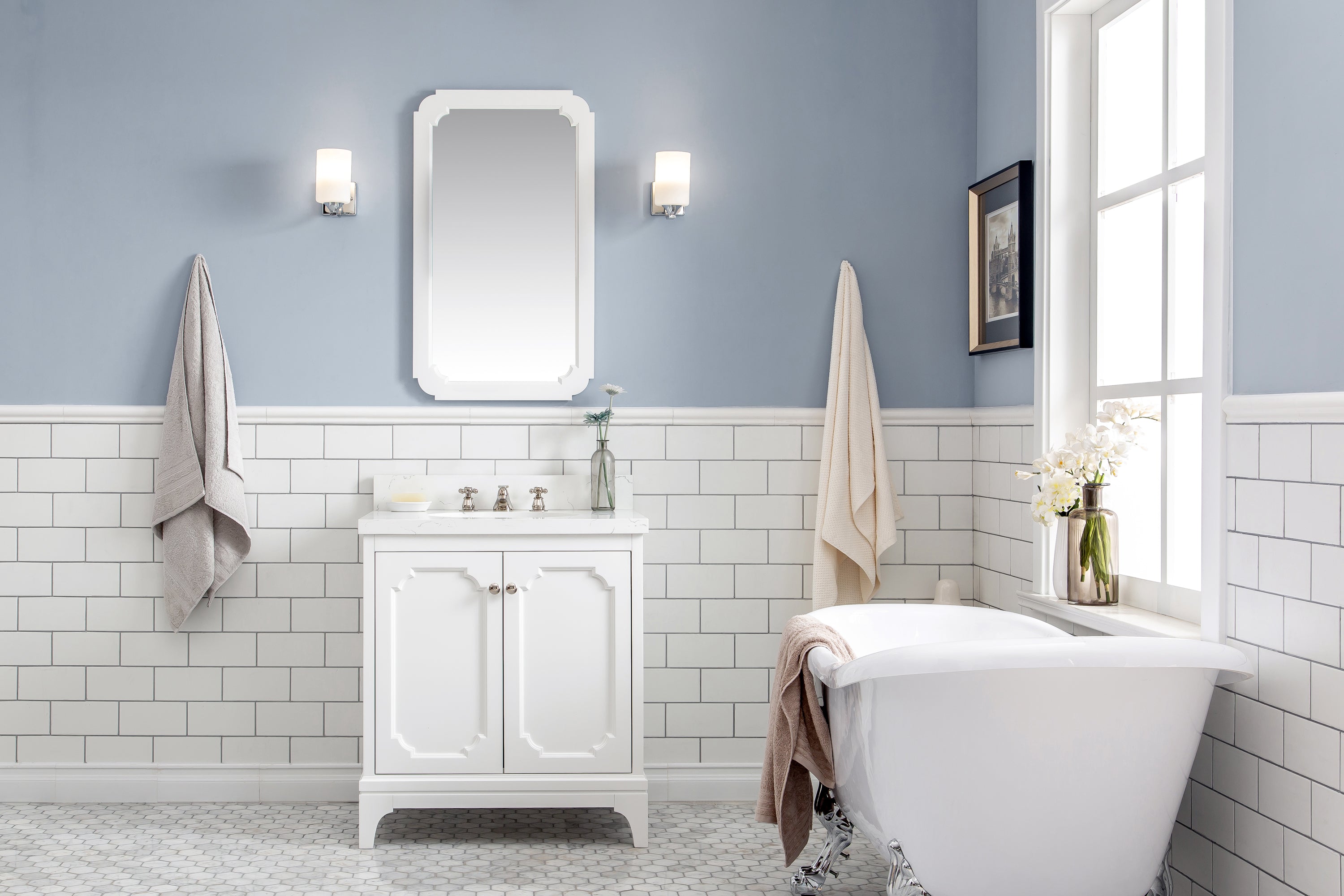 Kingston Luxe QU30QZ05PW - 30 in. x 22 in. Bathroom Vanity Quartz Carrara Top, Pure White