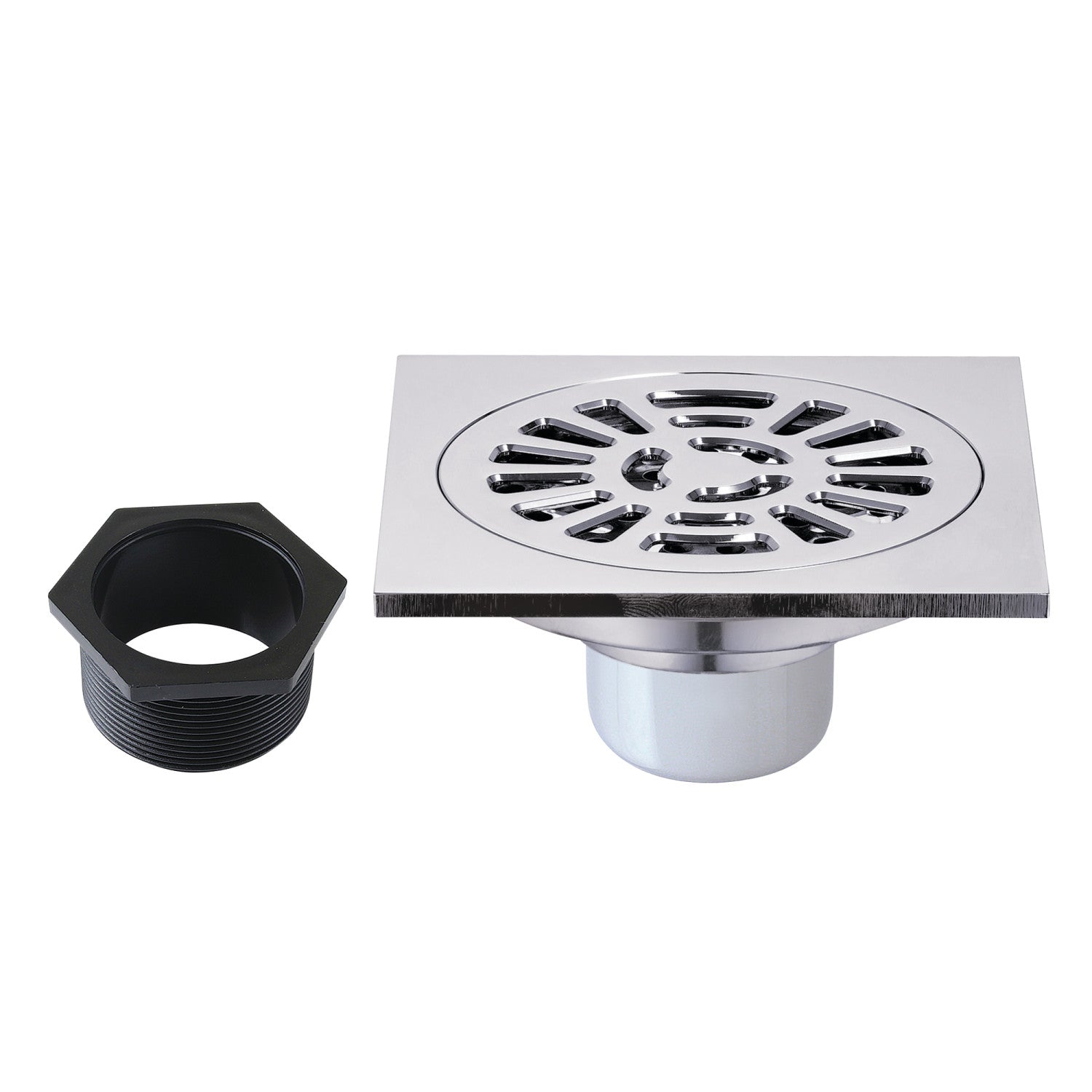 Kingston Watercourse BSF4267C 4-Inch Brass Square Grid Shower Drain with Hair Strainer, Polished Chrome