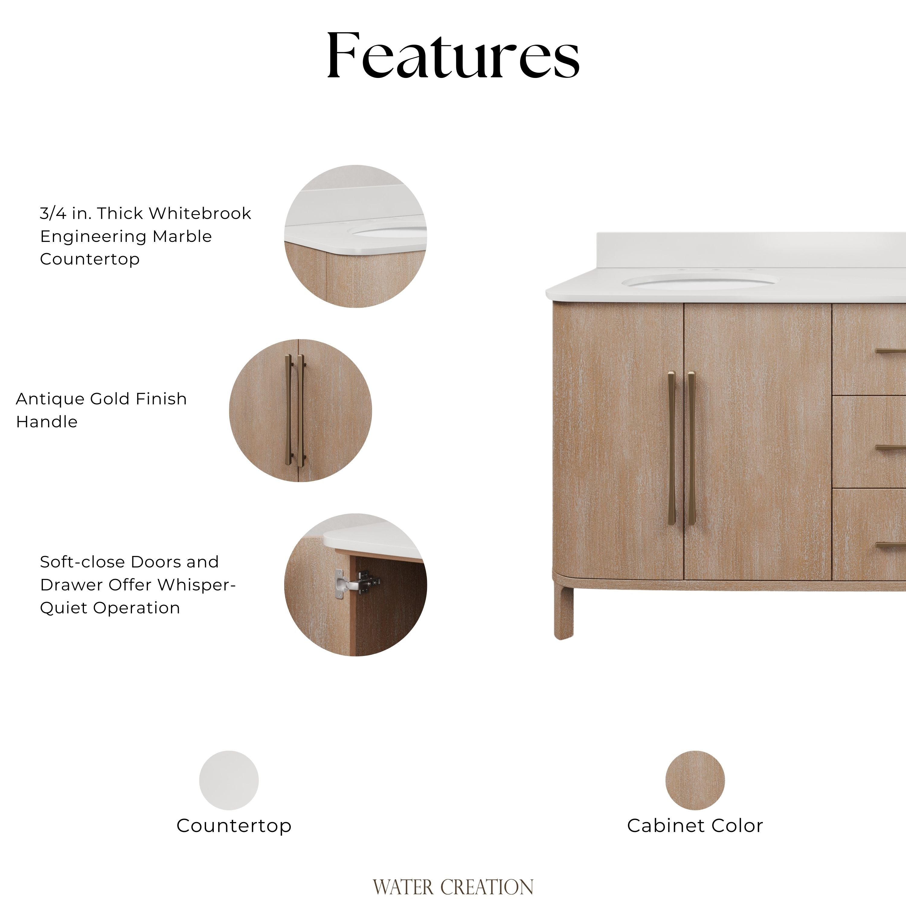 Kingston Luxe CI72EM08TL - 72 in. x 22 in. Bathroom Vanity Double Sink Freestanding with Whitebrook Engineered Marble Top, Toffee Latte