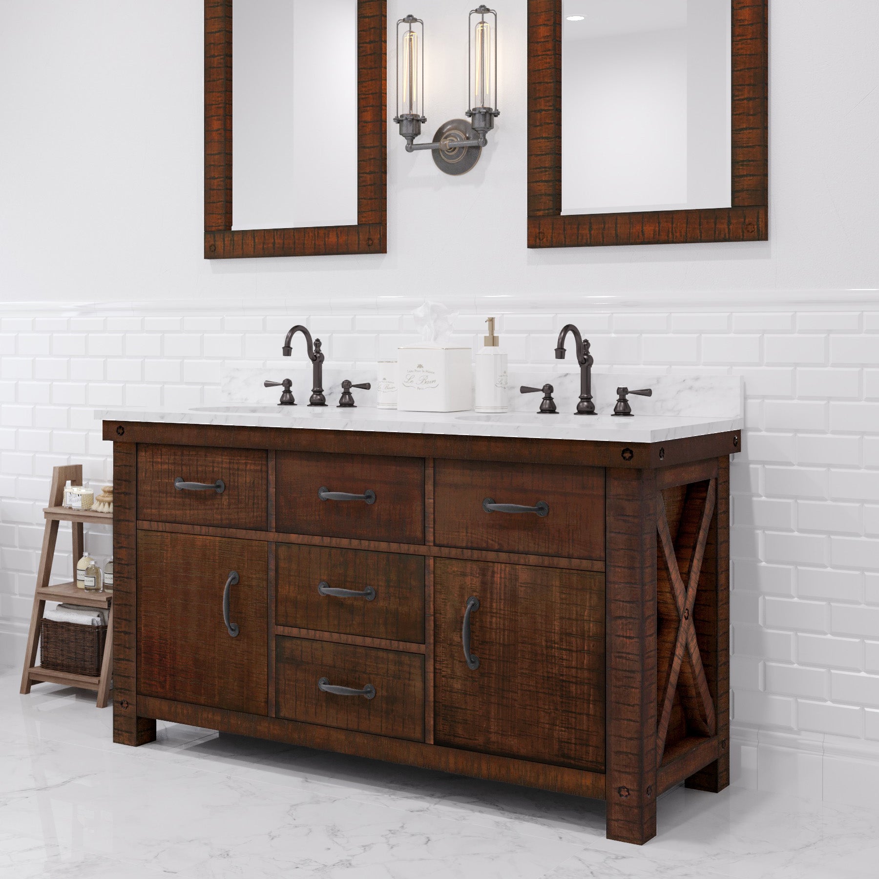 Kingston Luxe AB60CW03RS - 60 in. x 22 in. Bathroom Vanity Marble Top and White Basin, Rustic Sierra