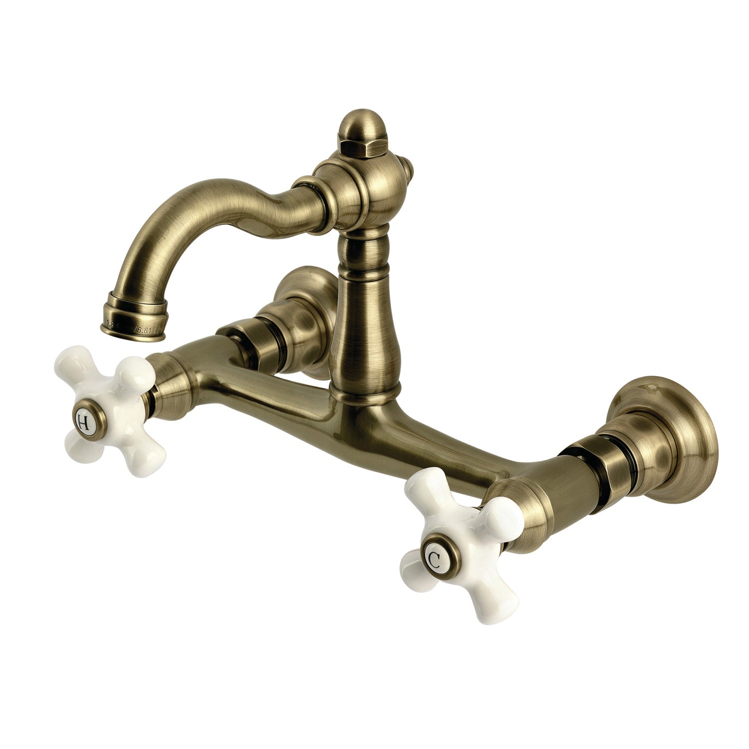 Kingston Heirloom KS3253PX - Robinet de cuisine à deux poignées 2 trous Wall Mount Bridge, laiton antique