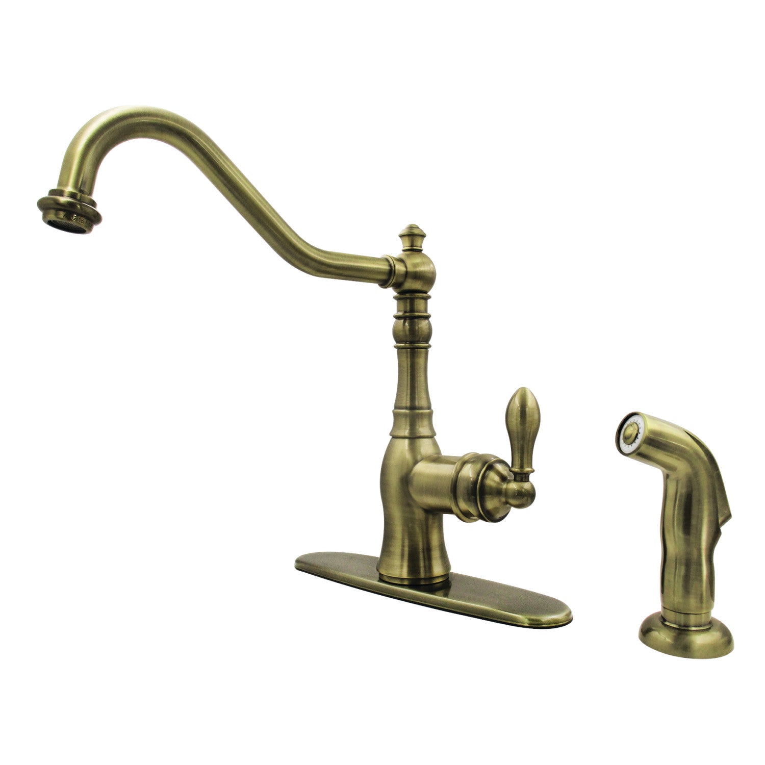 Kingston Heirloom GSY7703ACLSP - Robinet de cuisine américain classique à une poignée 2-or-4 trou de pont robinet avec pulvérisateur latéral, laiton antique
