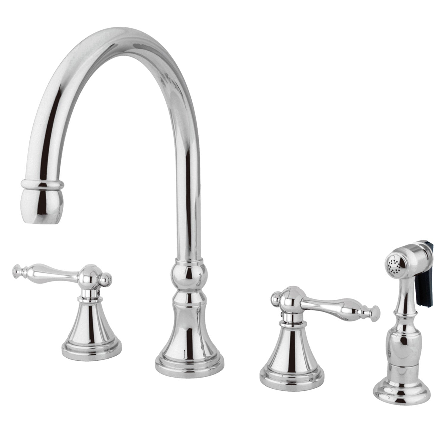 Kingston Tulare KS2791NLBS - Robinet de cuisine à double poignée 4 trous avec pulvérisateur en laiton, chrome poli