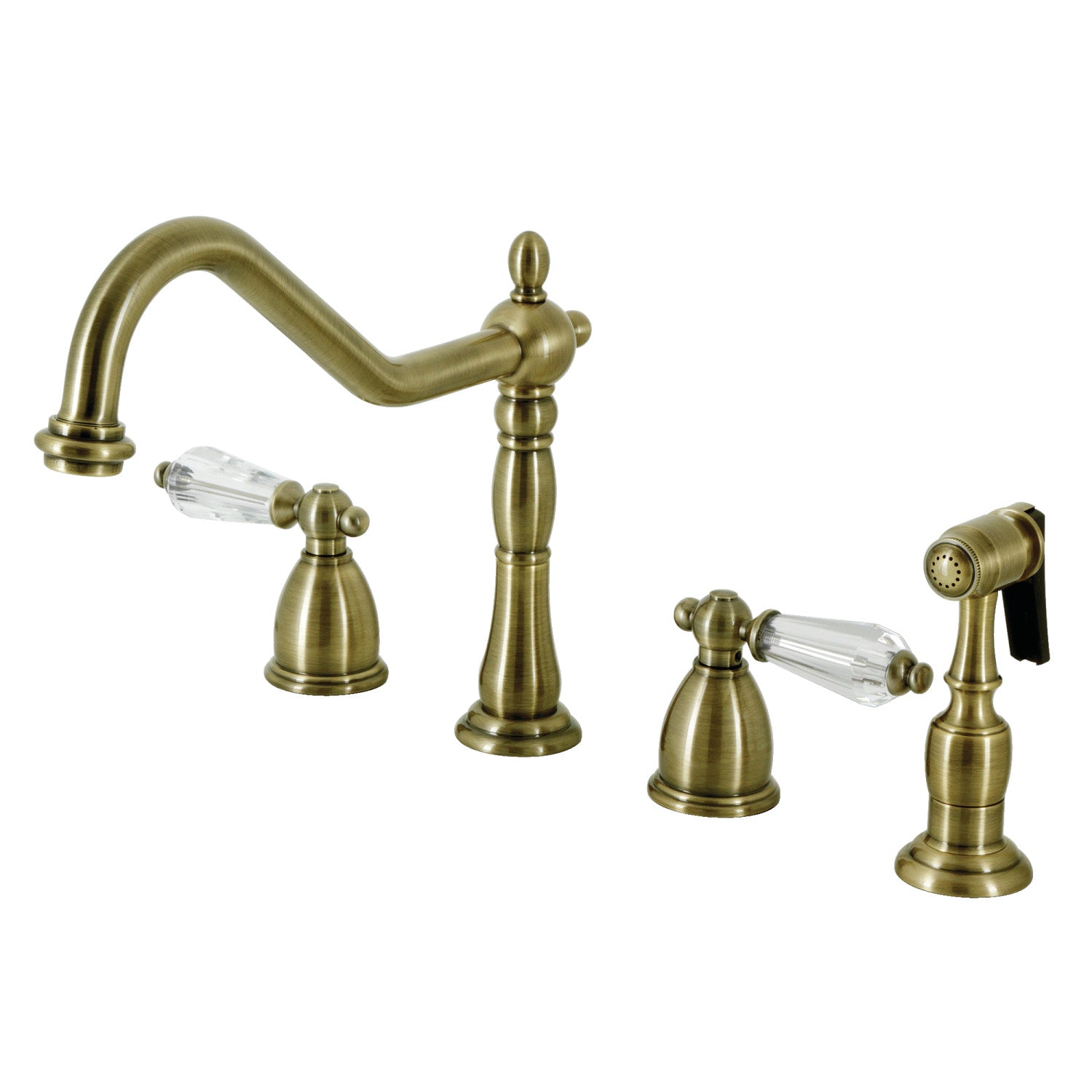 Kingston Heirloom KB1793WLLBS - Wilshire Double-Handle 4 trous Robinet de cuisine répandu avec pulvérisateur en laiton, laiton antique