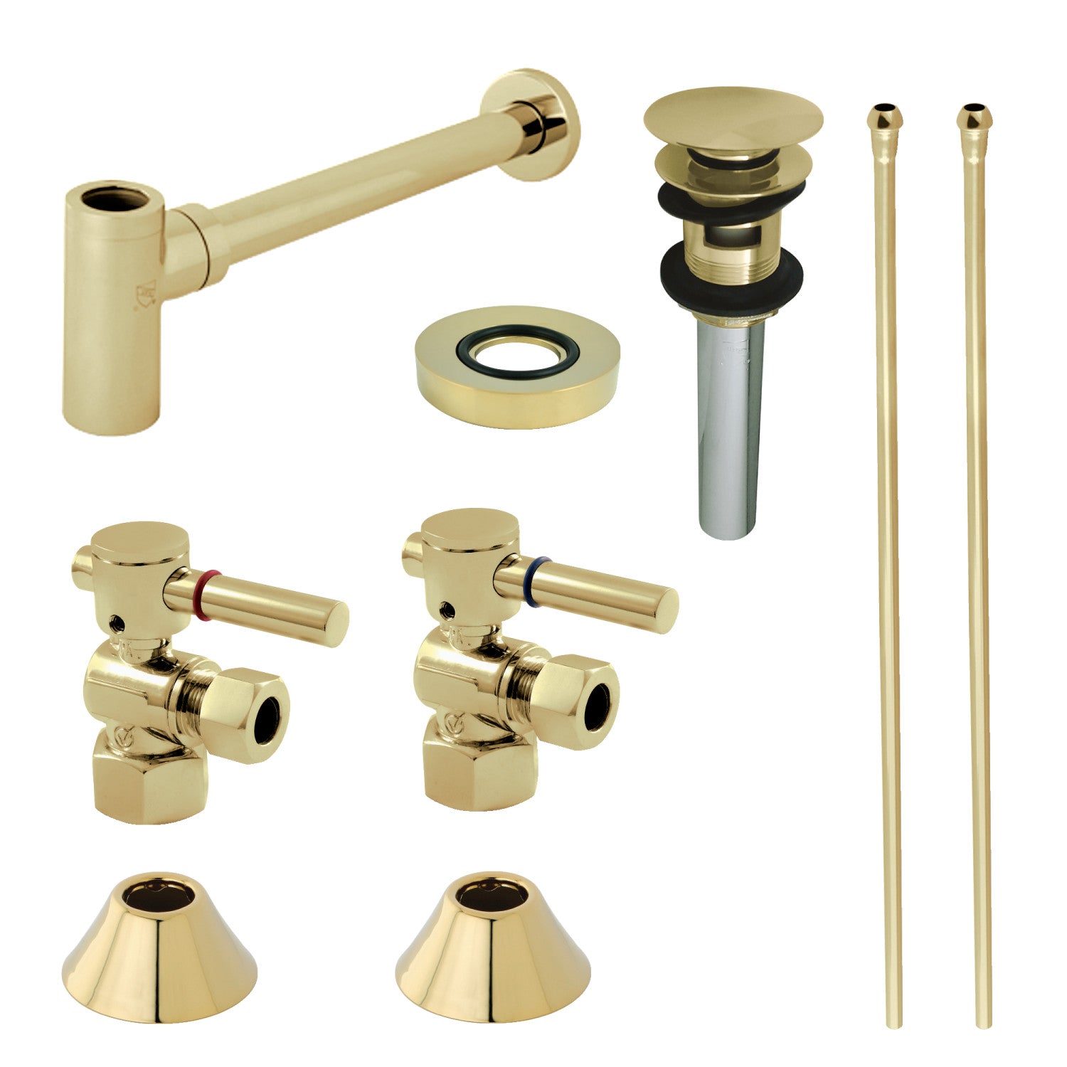 Kingston Sona CC43102DLVOKB30 - Trimscape Modern Plumbing Sink Trim Kit with Bottle Trap and Overflow Drain, Polished Brass