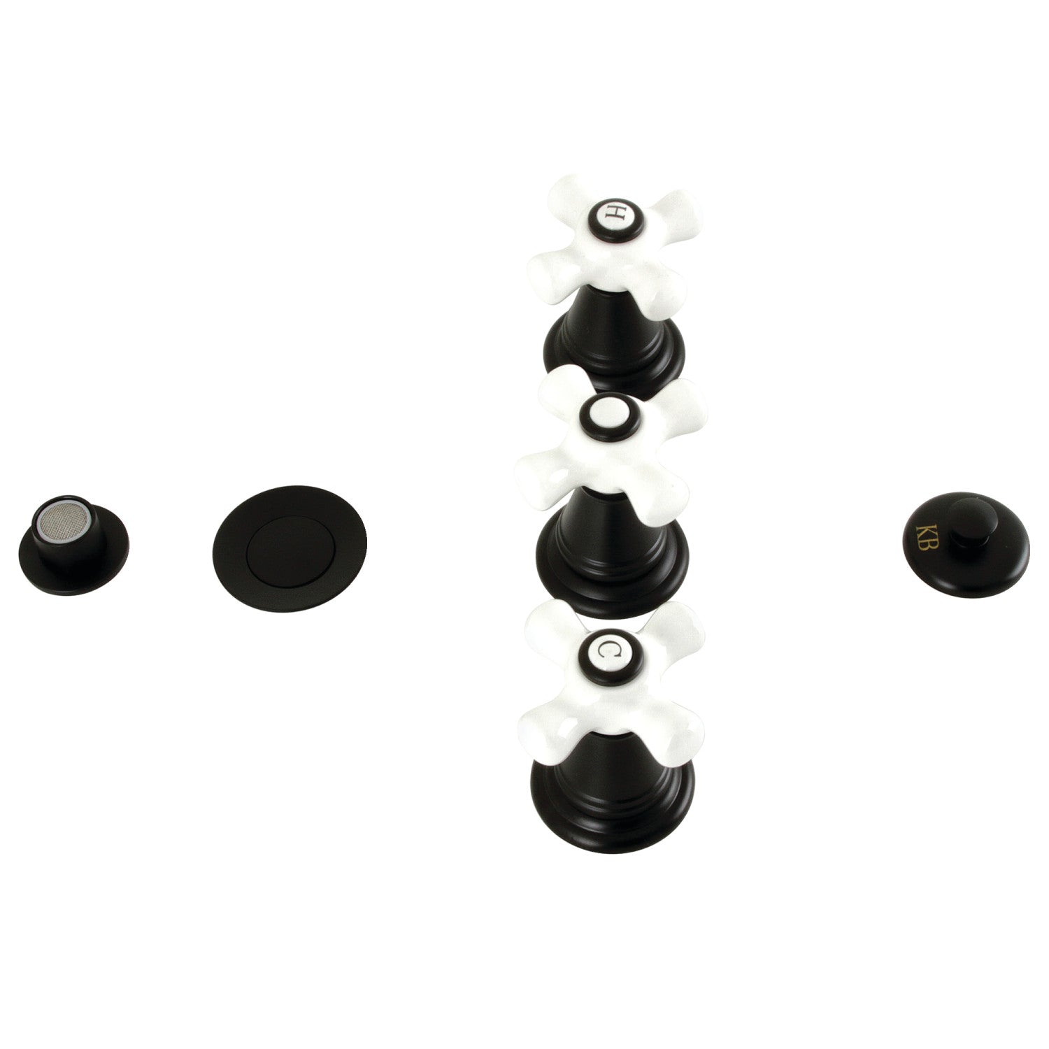Kingston Heirloom KB320PX - Robinet de bidet vertical victorien à trois poignées avec laiton à tirette, noir mat