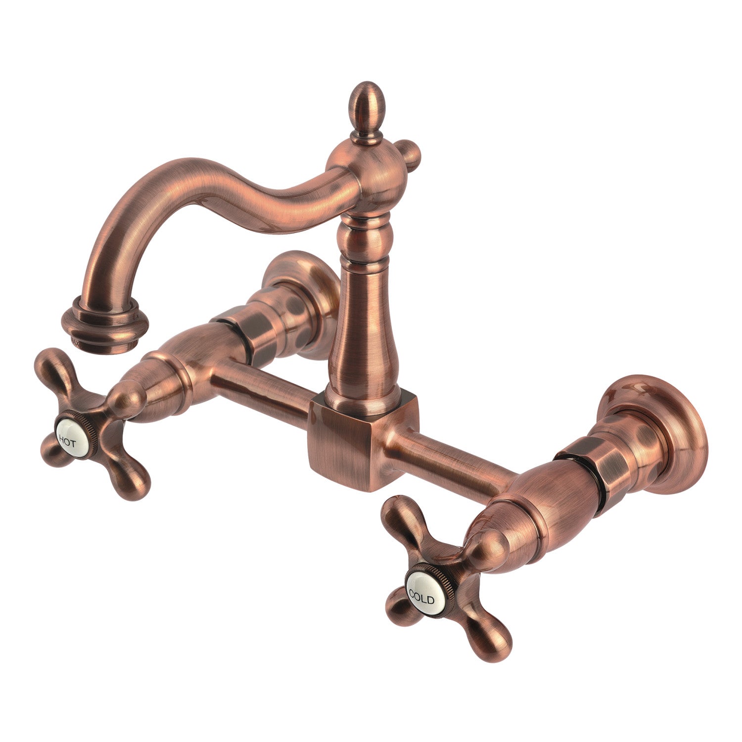 Kingston Heirloom KS126AXAC - Robinet de cuisine à deux poignées Heritage 2 trous Wall Mount Bridge, cuivre antique