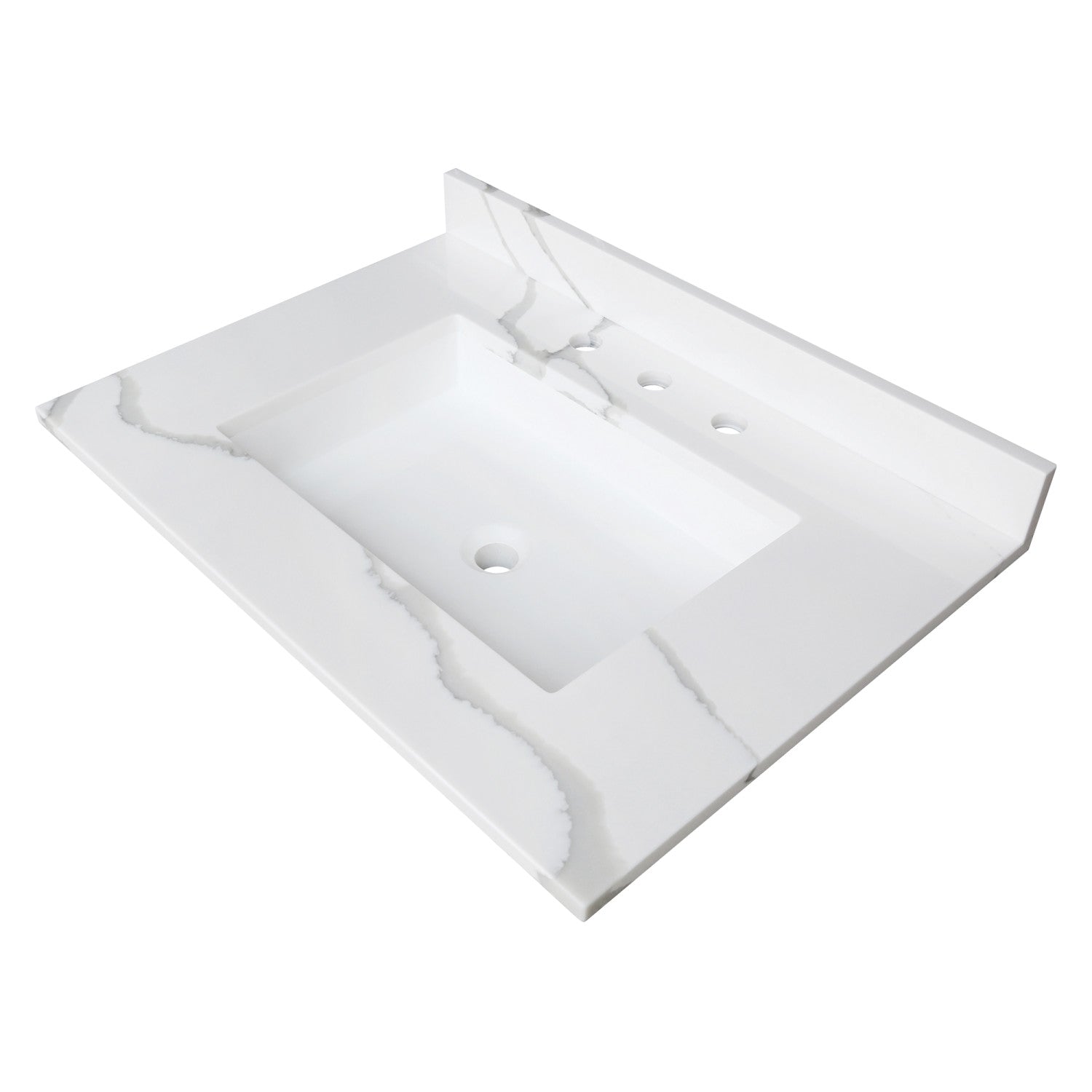 Kingston Sona KVPB3122L38SQ - Montesquieu 31-Inch Solid Surface Vanity Top (8" Faucet Drillings), Calacatta Marble White/Glossy