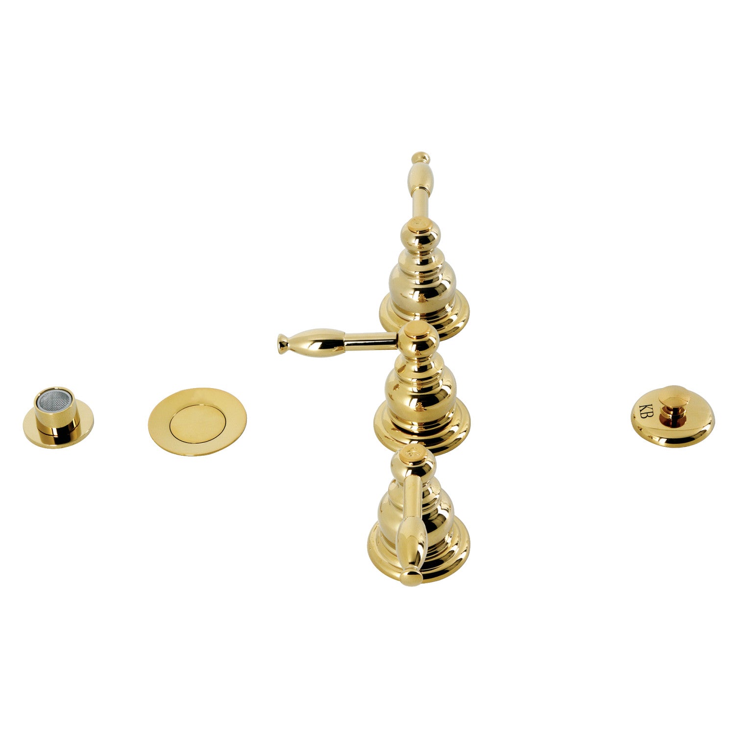 Kingston Heirloom KB322KL - Robinet de bidet vertical à trois poignées Knight avec laiton à tirette, laiton poli