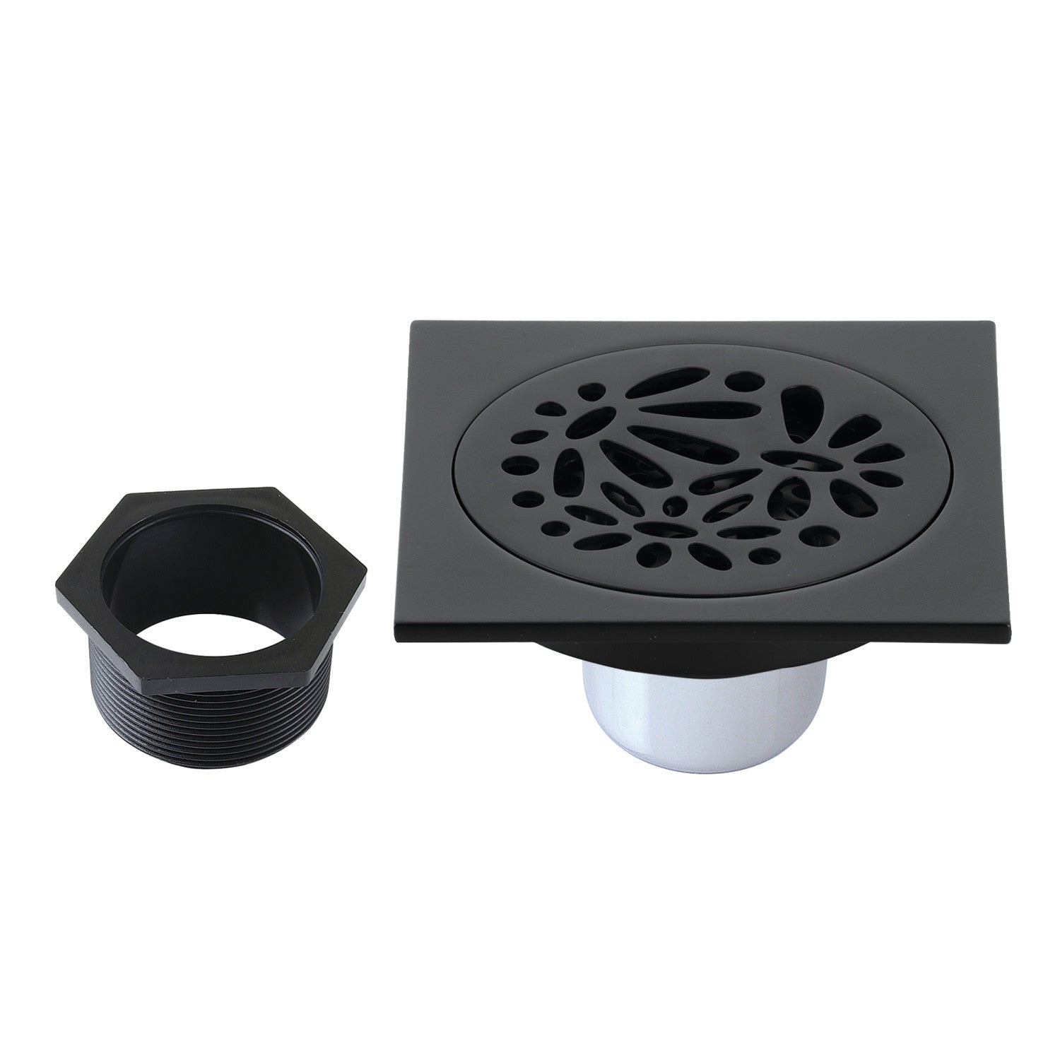 Kingston Watercourse BSF6360MB 4-Inch Brass Square Grid Shower Drain with Hair Strainer, Matte Black