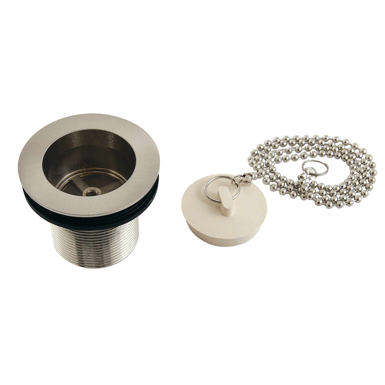 Kingston Heirloom DSP17SN - Made To Match 1-1/2-Inch Chain and Stopper Tub Drain with 1-3/4-Inch Body Thread, Brushed Nickel