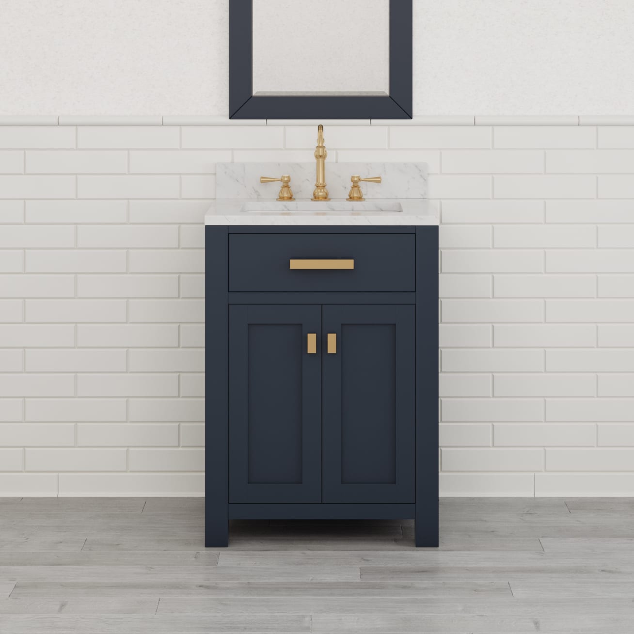 Kingston Luxe MS24CW06MB - 24 in. x 21.5 in. Bathroom Vanity Marble Top in Carrara White and White Basin, Monarch Blue