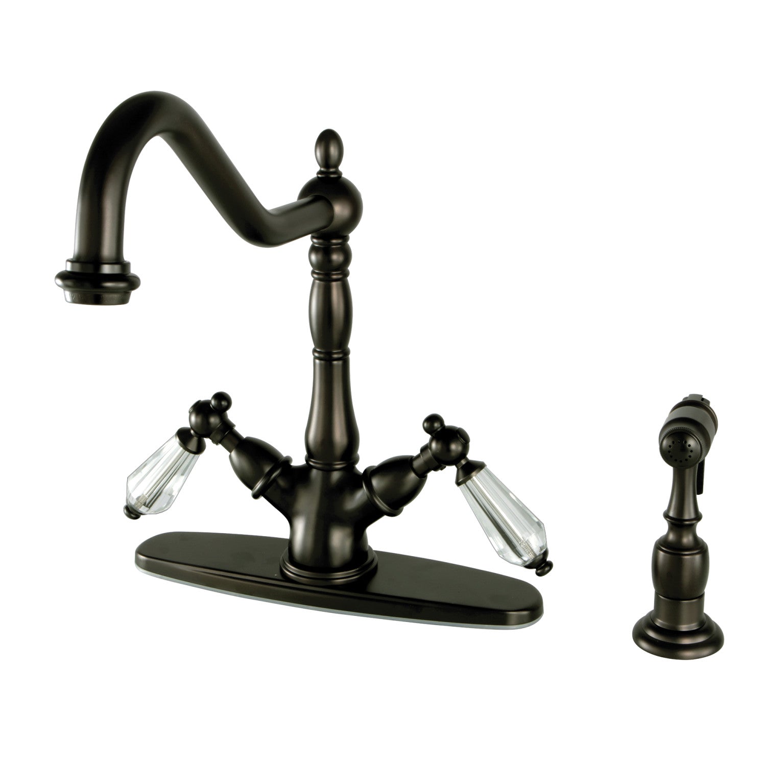 Kingston Heirloom KS1235WLLBS - Wilshire Robinet de cuisine à deux poignées 2-or-4 avec pulvérisateur en laiton, bronze frotté à l'huile