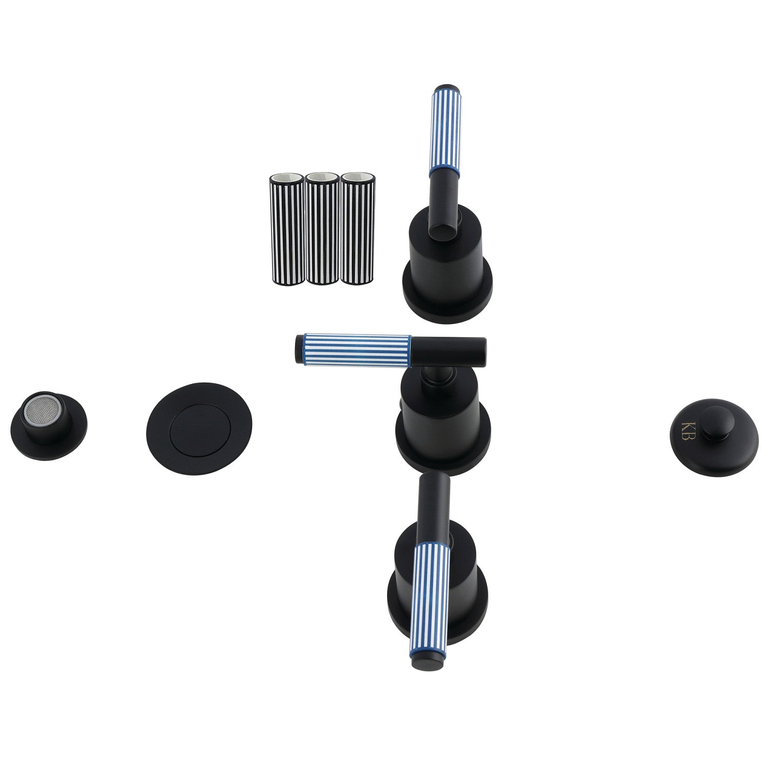 Kingston Sona KB6320KPS - Robinet à trois poignées Verona avec poignée moletée et à tirette en laiton, noir mat