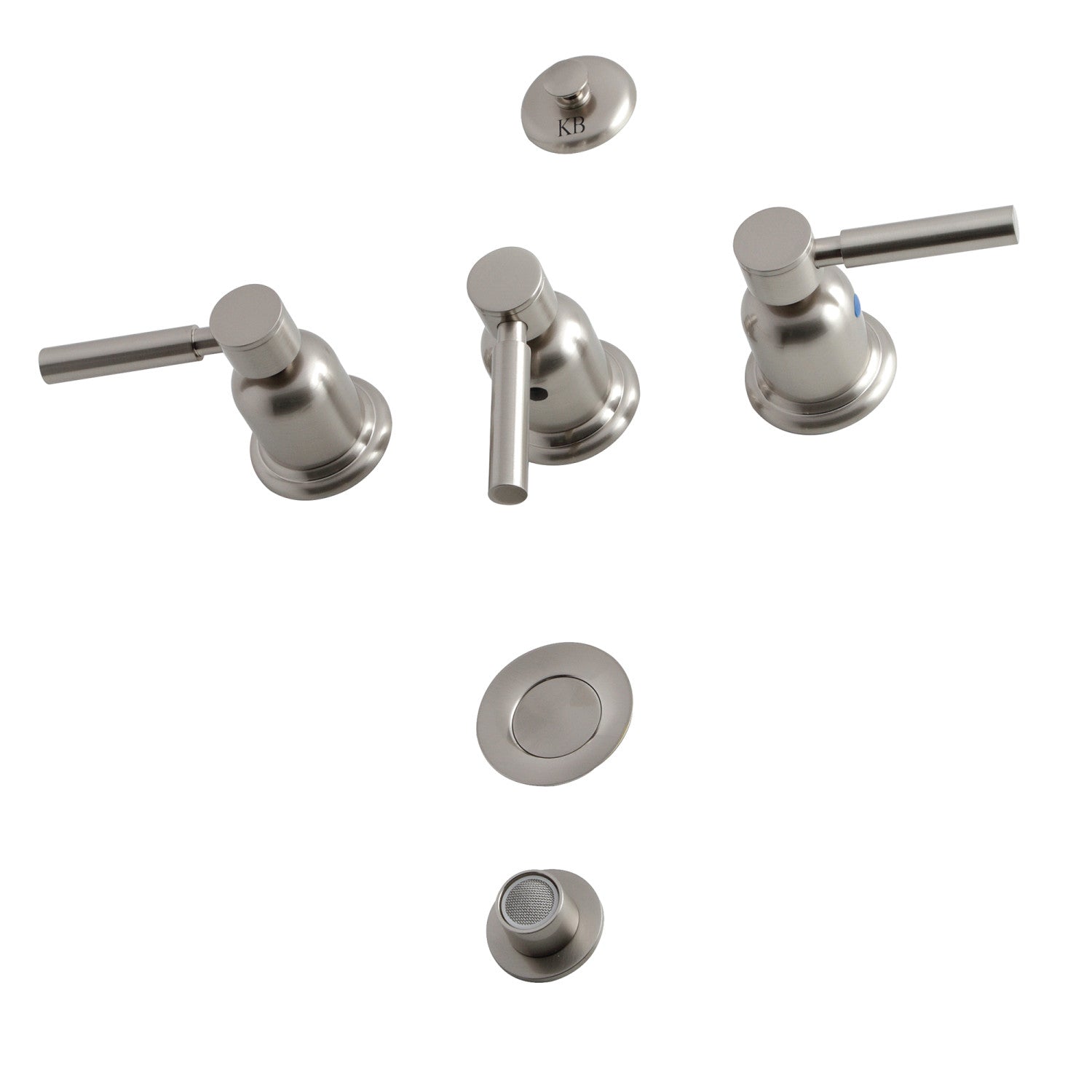 Kingston Sona KB6328DL - Robinet de bidet vertical à trois poignées Concord avec éclat en laiton, nickel brossé