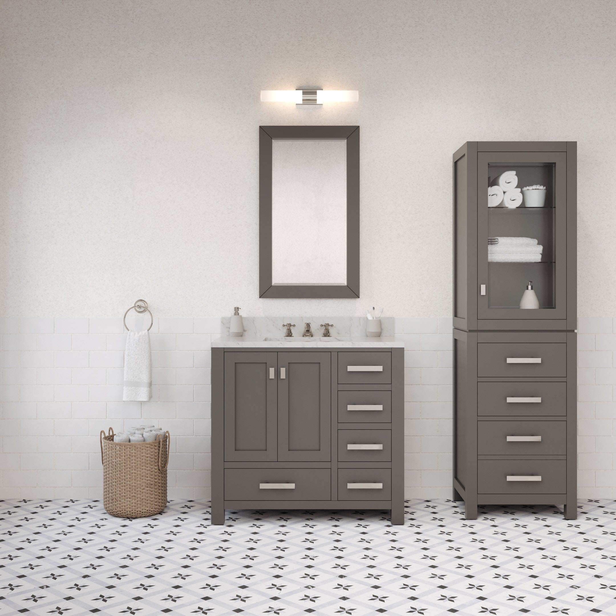 Kingston Luxe MS36CW01CG - 36 in. x 21.5 in. Bathroom Vanity Marble Top in Carrara White and White Basin, Gray