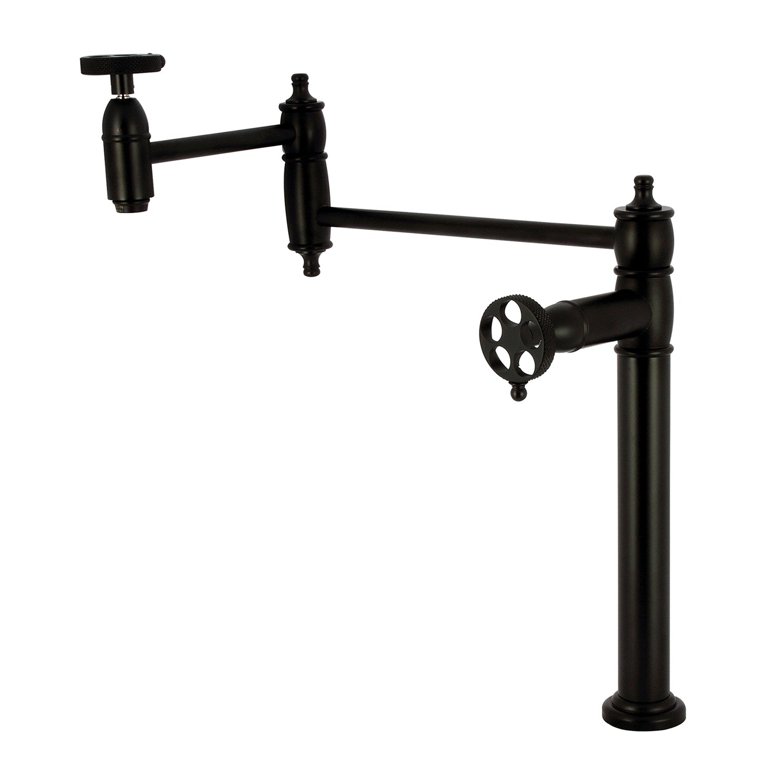 Kingston Tulare KS3700RKX - Webb Robinet de remplissage de pot de plate-forme à deux poignées 1 trou avec poignée moletée, noir mat