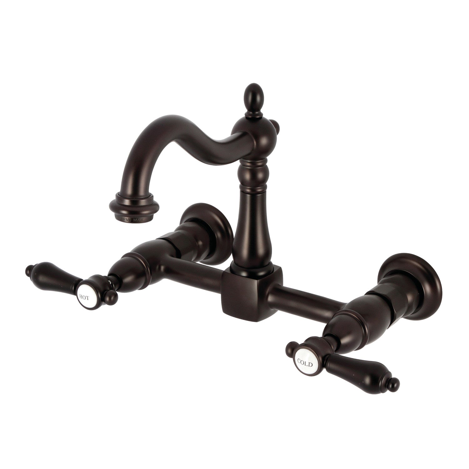 Kingston Heirloom KS1265BAL - Robinet de cuisine à deux poignées 2 trous Wall Mount Bridge, bronze frotté à l'huile