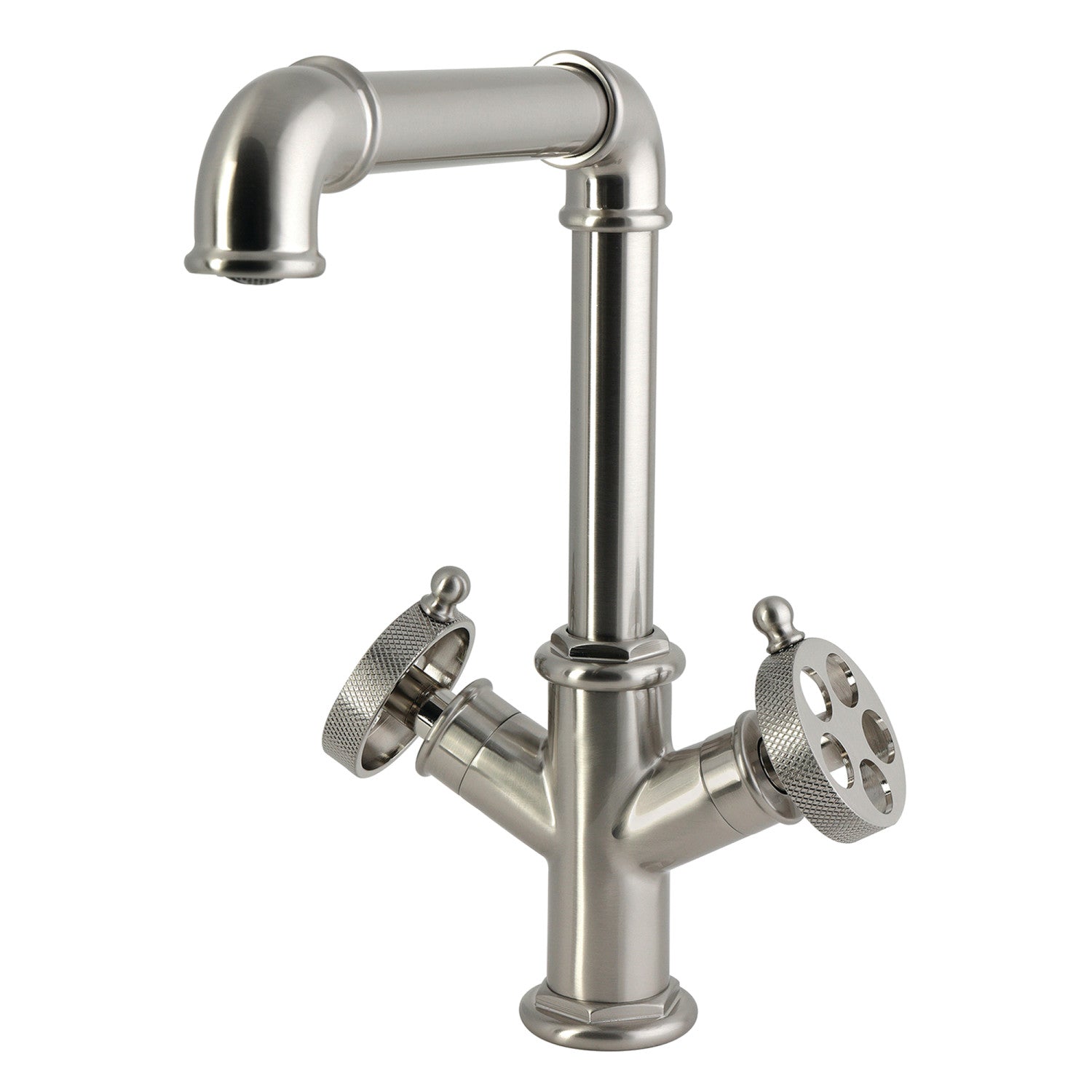 Kingston Wendell LS6508RKZ Robinet de cuisine à deux poignées 1 trou avec poignée moletée, nickel brossé