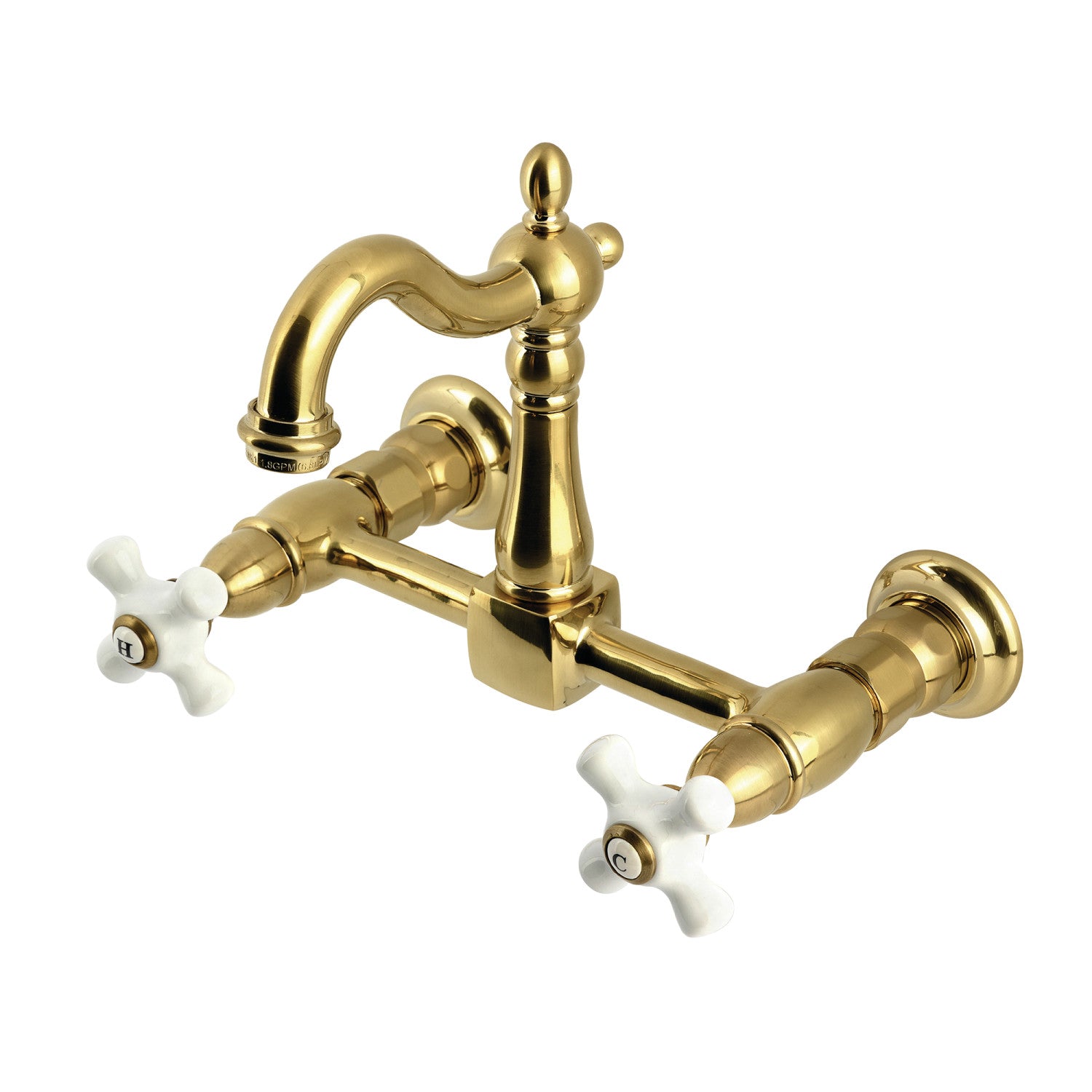 Kingston Heirloom KS2447PX - Robinet de cuisine à deux poignées Heritage 2 trous Wall Mount Bridge, laiton brossé