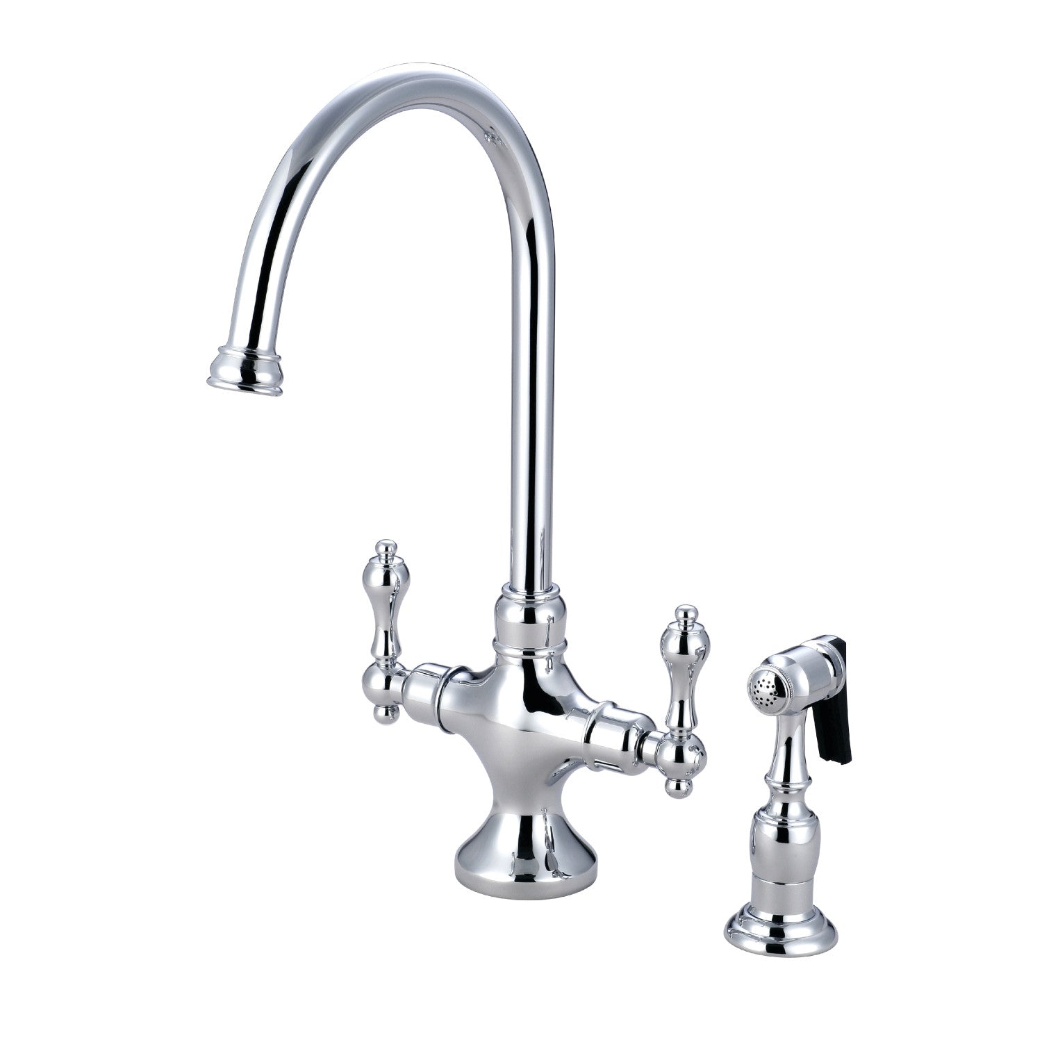 Kingston Tulare KS1761ALBS - Robinet de cuisine à deux poignées vintage 2 trous avec pulvérisateur en laiton, chrome poli