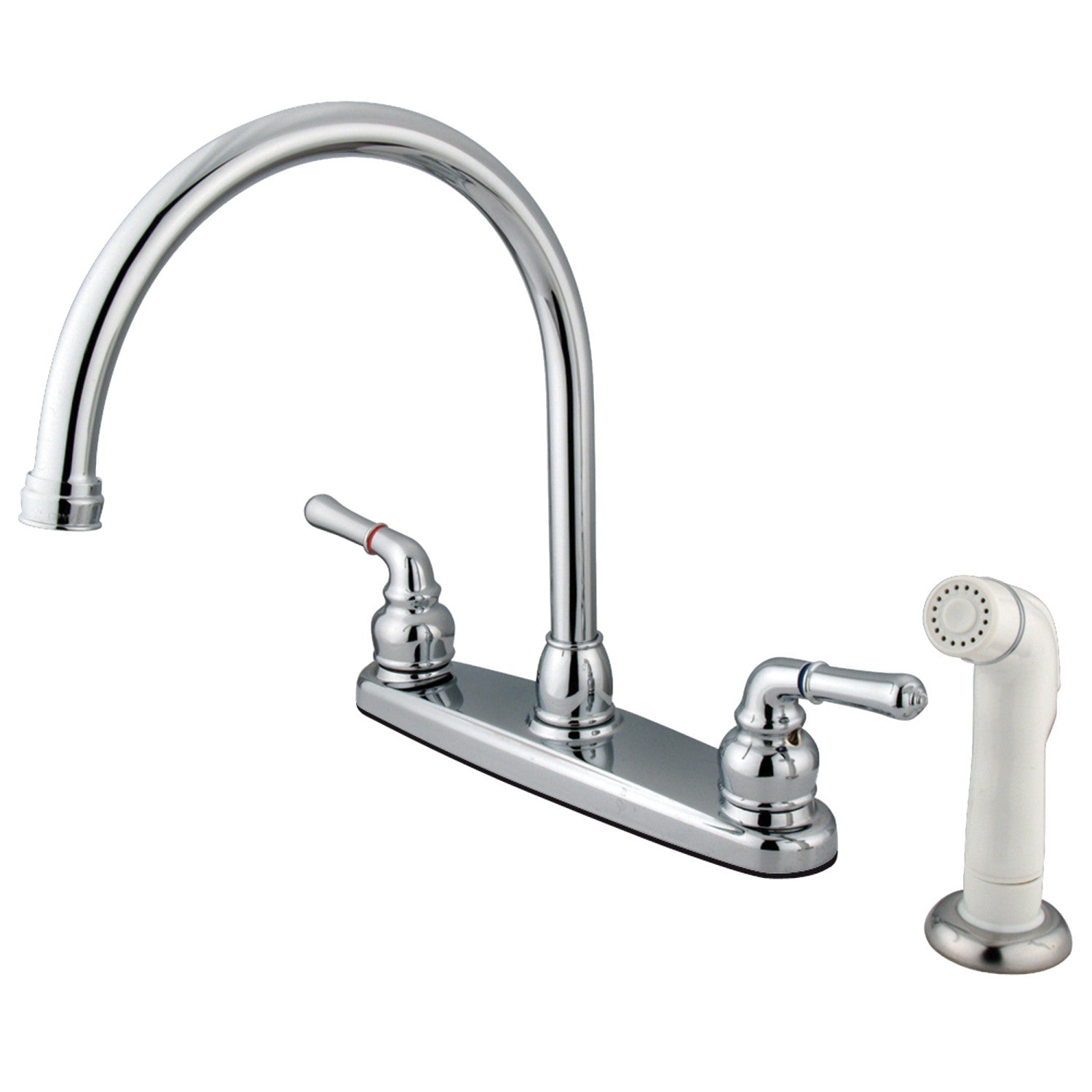 Kingston Tulare KB791 - Robinet de cuisine à deux poignées Magellan 4 trous 8" avec pulvérisateur latéral, chrome poli