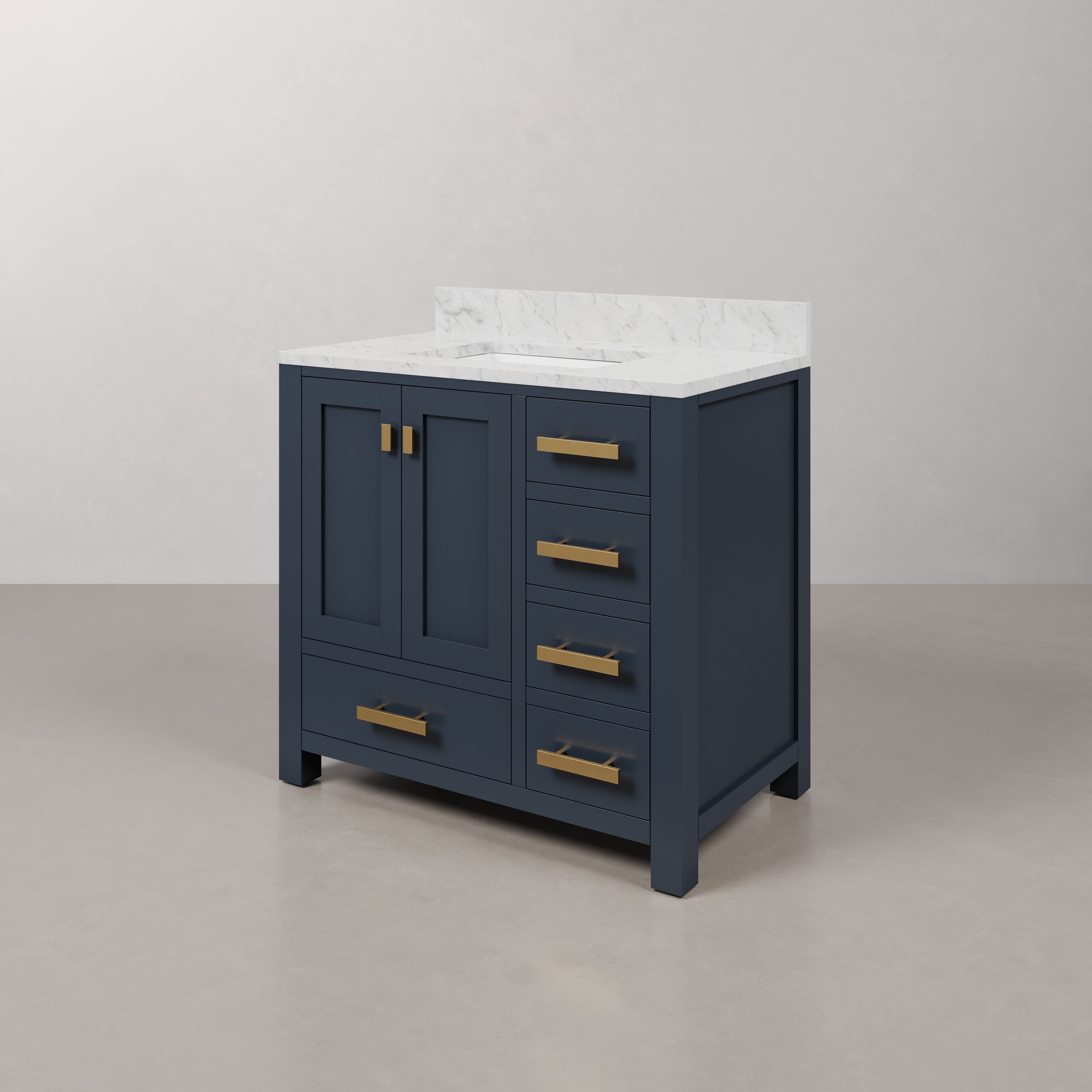Kingston Luxe MS36CW06MB - 36 in. x 21.5 in. Bathroom Vanity Marble Top in Carrara White and White Basin, Monarch Blue