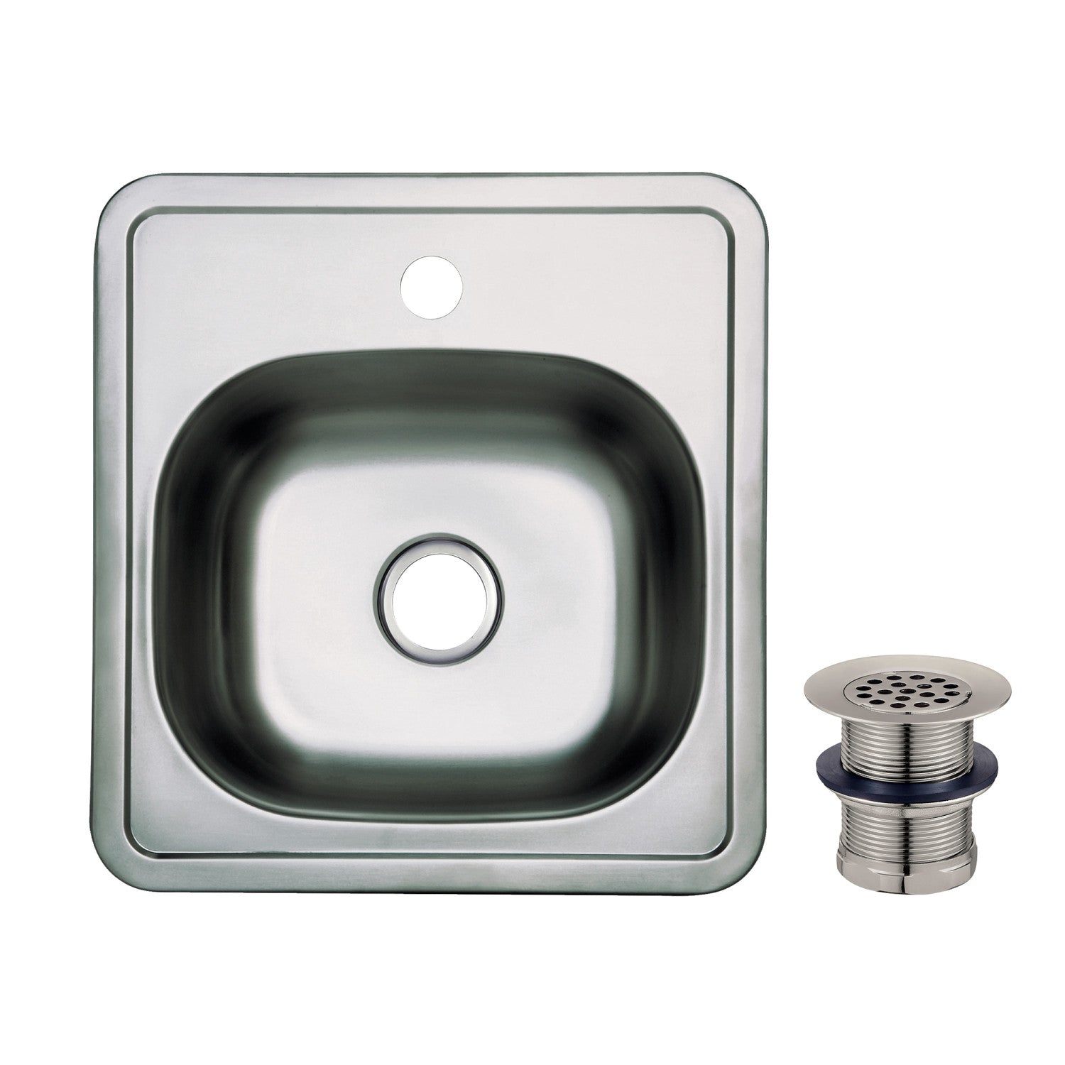 Kingston Tulare KGKTS151518 - Studio 15-Inch Stainless Steel Self-Rimming Single Bowl Drop-In Bar Prep Sink (1-Hole) with Strainer, Brushed Stainless Steel/Brushed Nickel