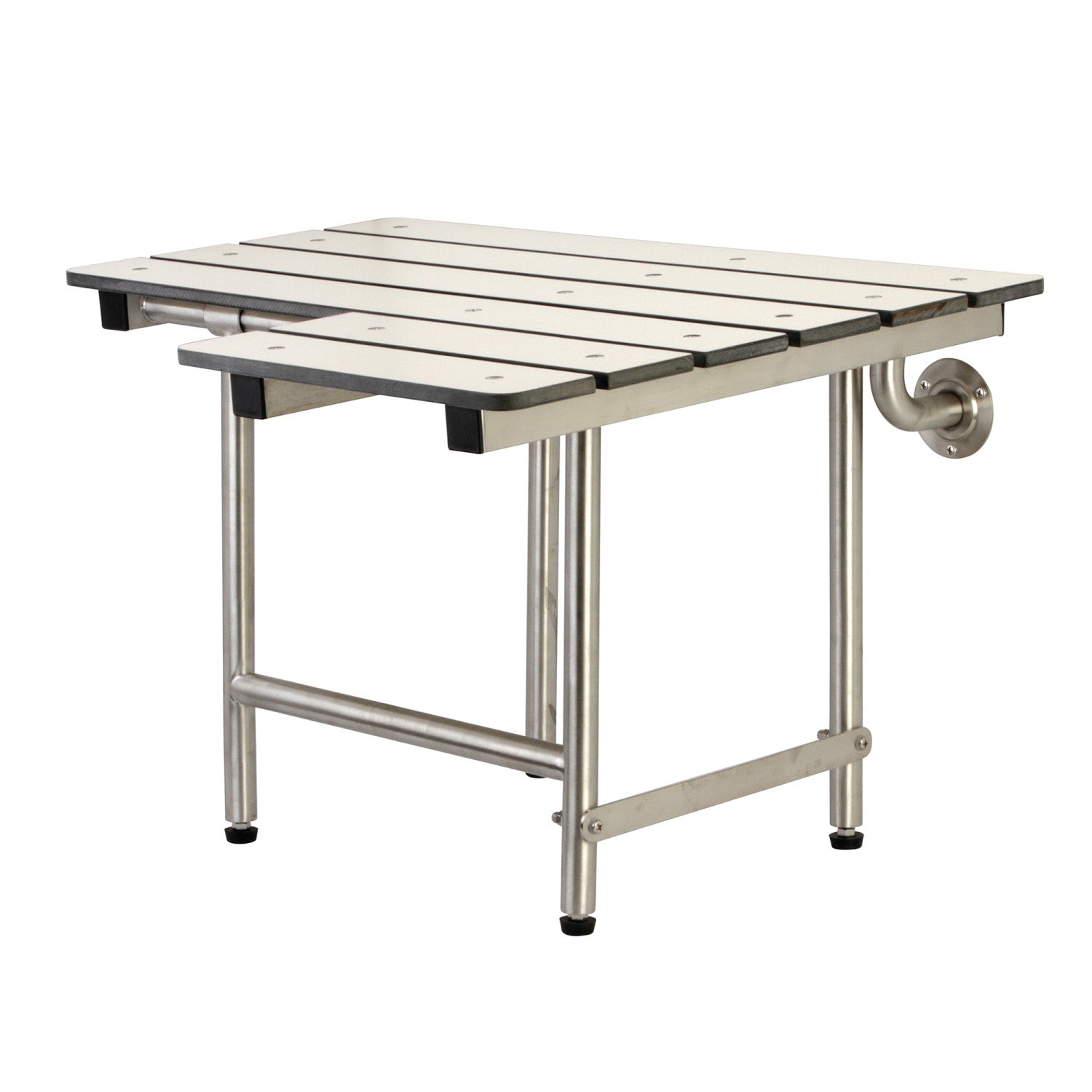 Kingston Tulare KBSS2821P - ADAscape 28-Inch x 21-Inch Wall Mount Fold Down Shower Seat with Leg Supports, Brushed Stainless Steel