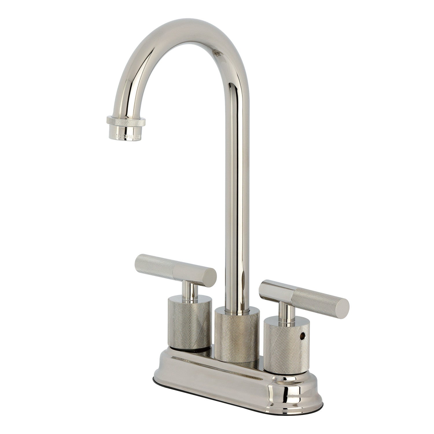 Kingston Tulare KB5496KNL - Robinet de bar à deux poignées convergent 2 trous avec poignée moletée, nickel poli