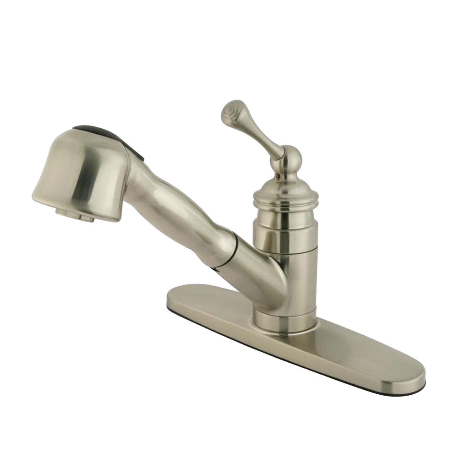 Kingston Heirloom KB3898BL - Vintage monomanche 1-or-3 Trou montage sur plage extractible Pulvérisateur Robinet de cuisine, Nickel brossé