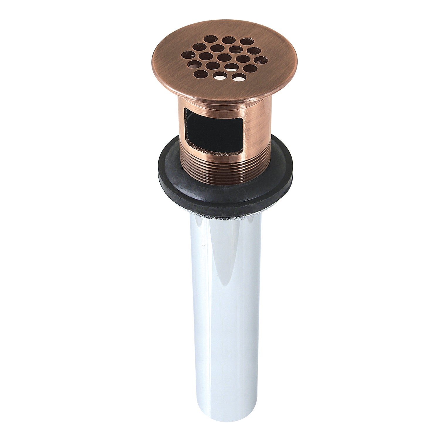 Kingston Trimscape KB500AC Brass Grid Bathroom Sink Drain with Overflow, 17 Gauge, Antique Copper