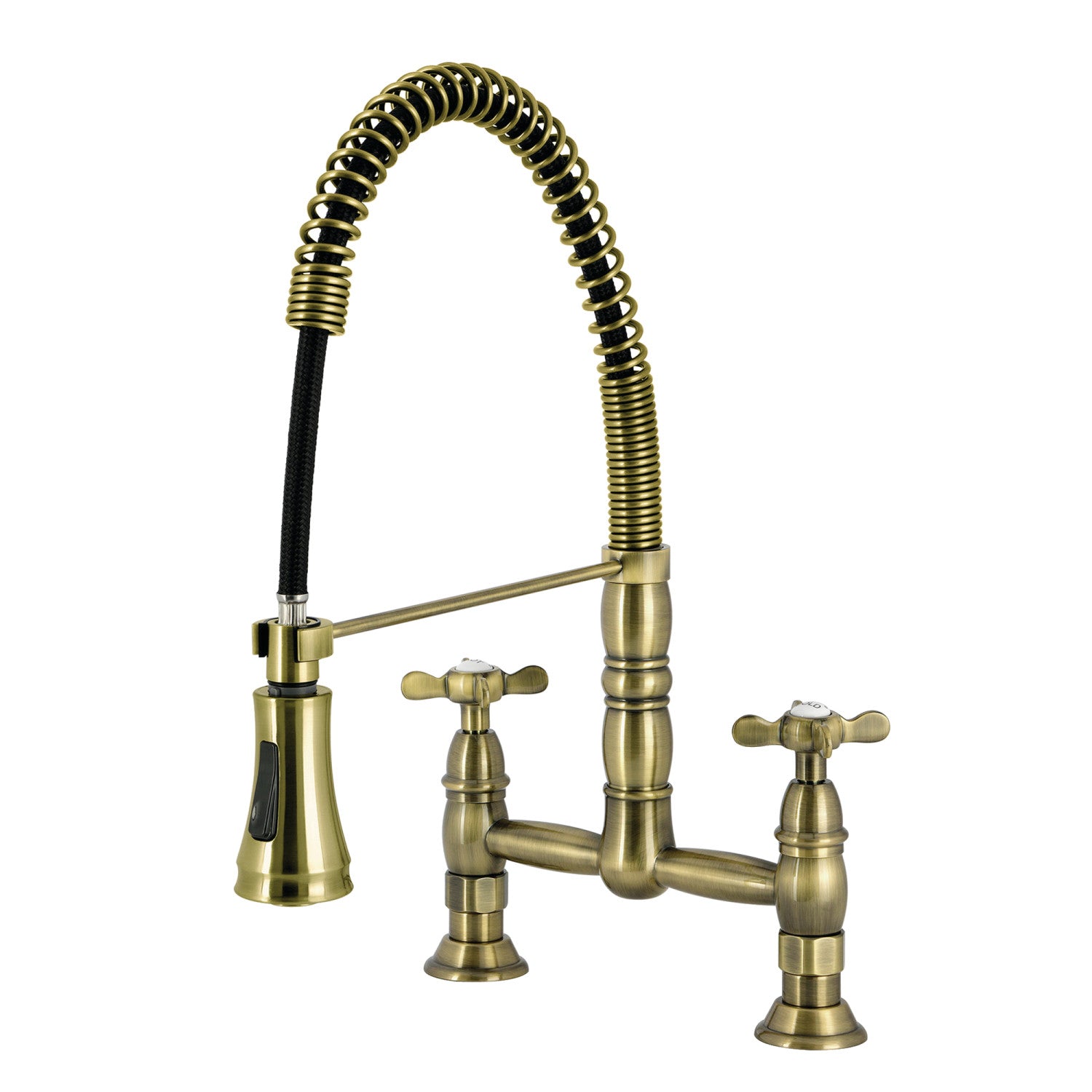 Kingston Tulare GS1273BEX - Essex Double-Handle 2 trous montage sur plage Pré-Rinçage Bridge Robinet de cuisine, laiton antique