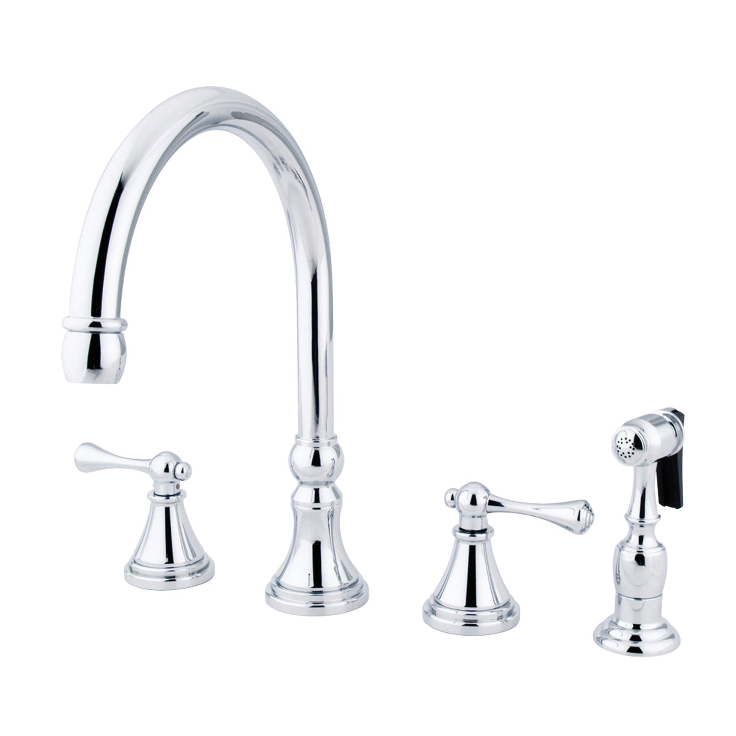 Kingston Tulare KS2791BLBS - Robinet de cuisine à double poignée 4 trous avec pulvérisateur en laiton, chrome poli