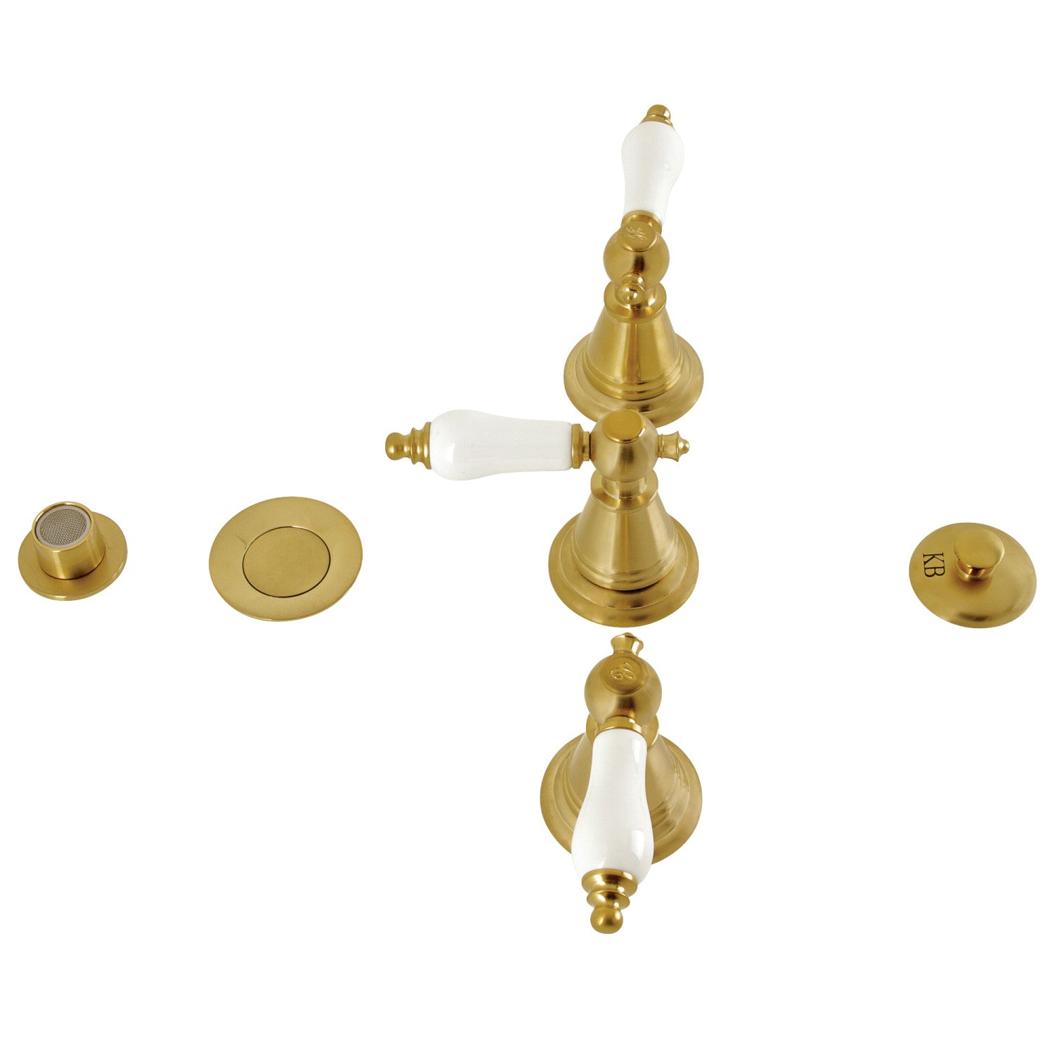 Kingston Heirloom KB327PL - Robinet de bidet vertical victorien à trois poignées avec laiton à tirette, laiton brossé