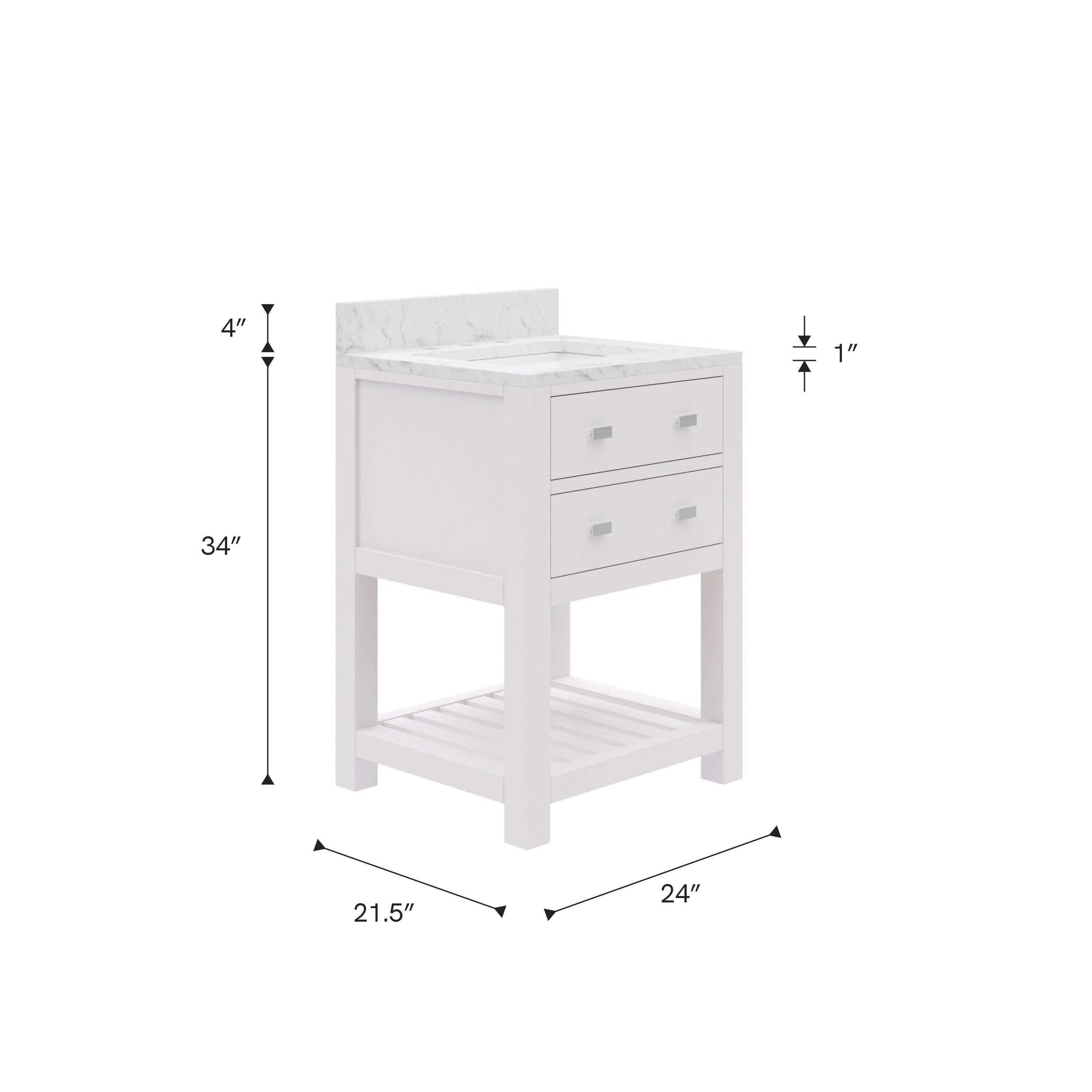 Kingston Luxe MA24CW01PW - 24 in. x 21.5 in. Bathroom Vanity Carrara White Marble Top, Carrara White