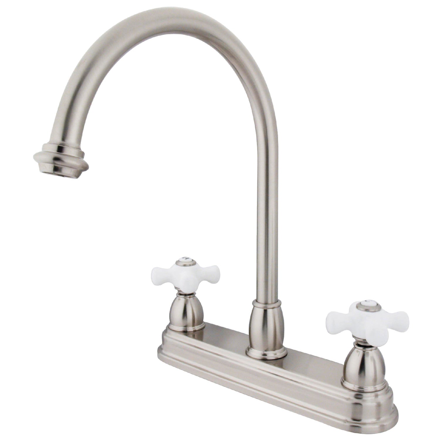 Kingston Heirloom KB3748PX - Robinet de cuisine central à deux poignées de restauration 3 trous 8", nickel brossé
