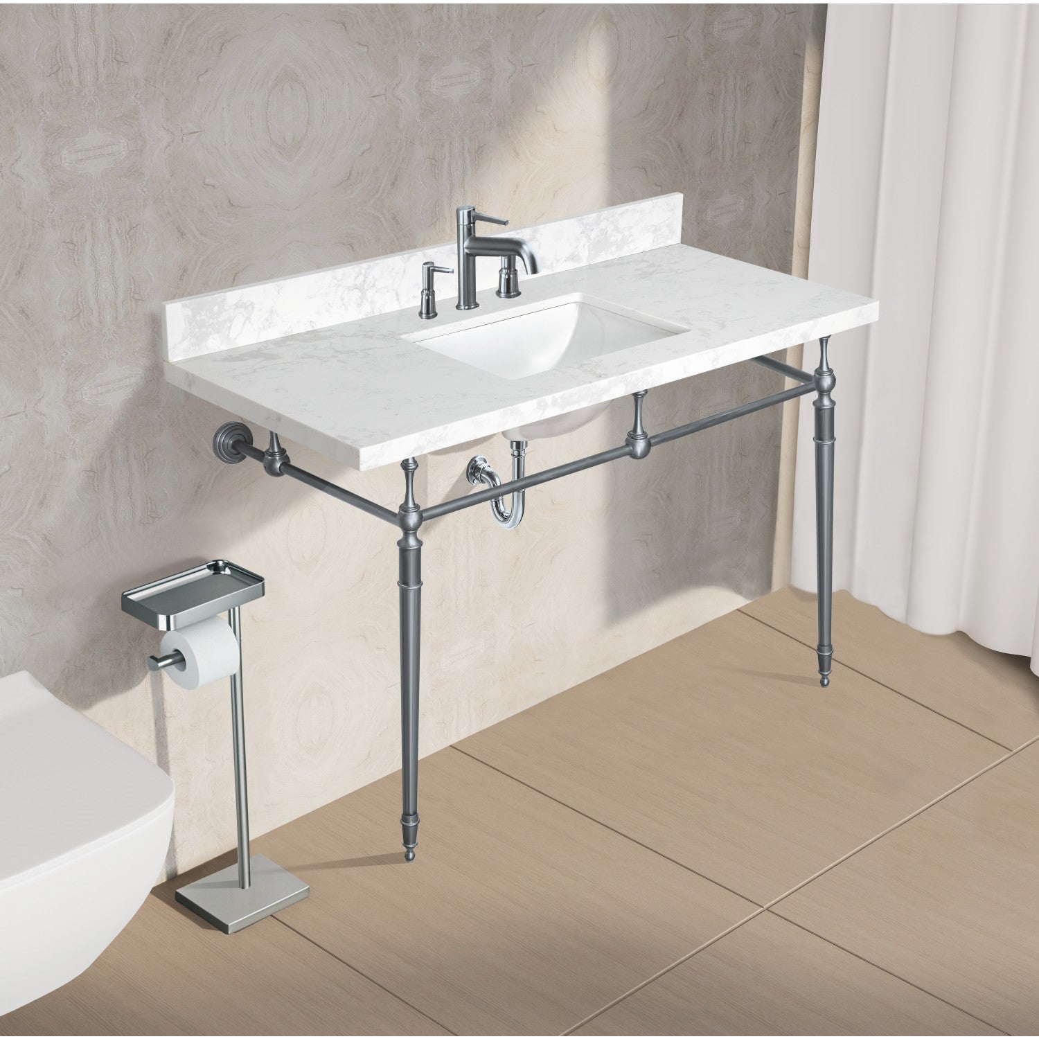 Kingston Ferrara KVPB4922W38CR 49-Inch Quartz Vanity Top (8" Faucet Drillings), Quartz White