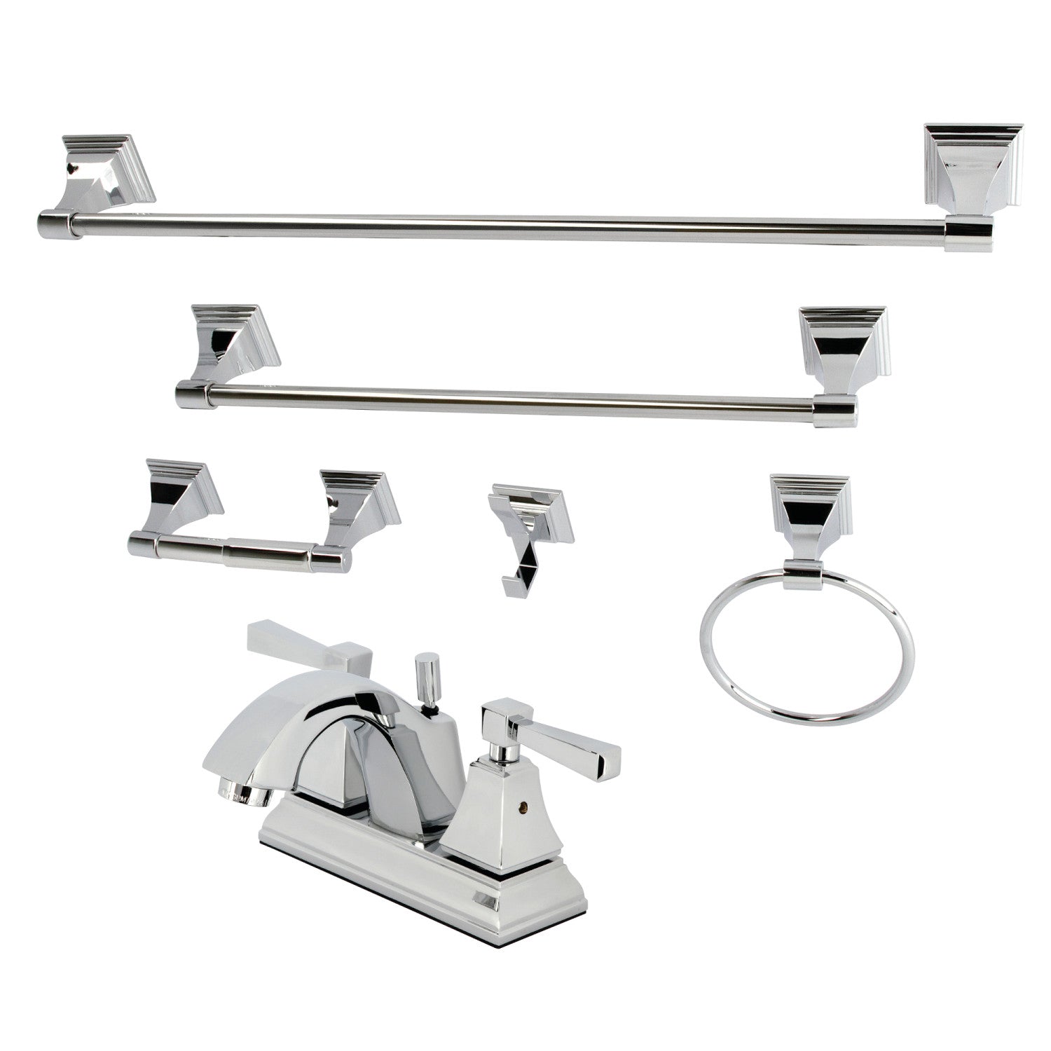 Kingston Concord FSK4641DL Double-Handle 3 trous montage sur plage 4-Inch Centerset Robinet de salle de bains avec kit d'accessoires de salle de bains 5-Piece, chrome poli