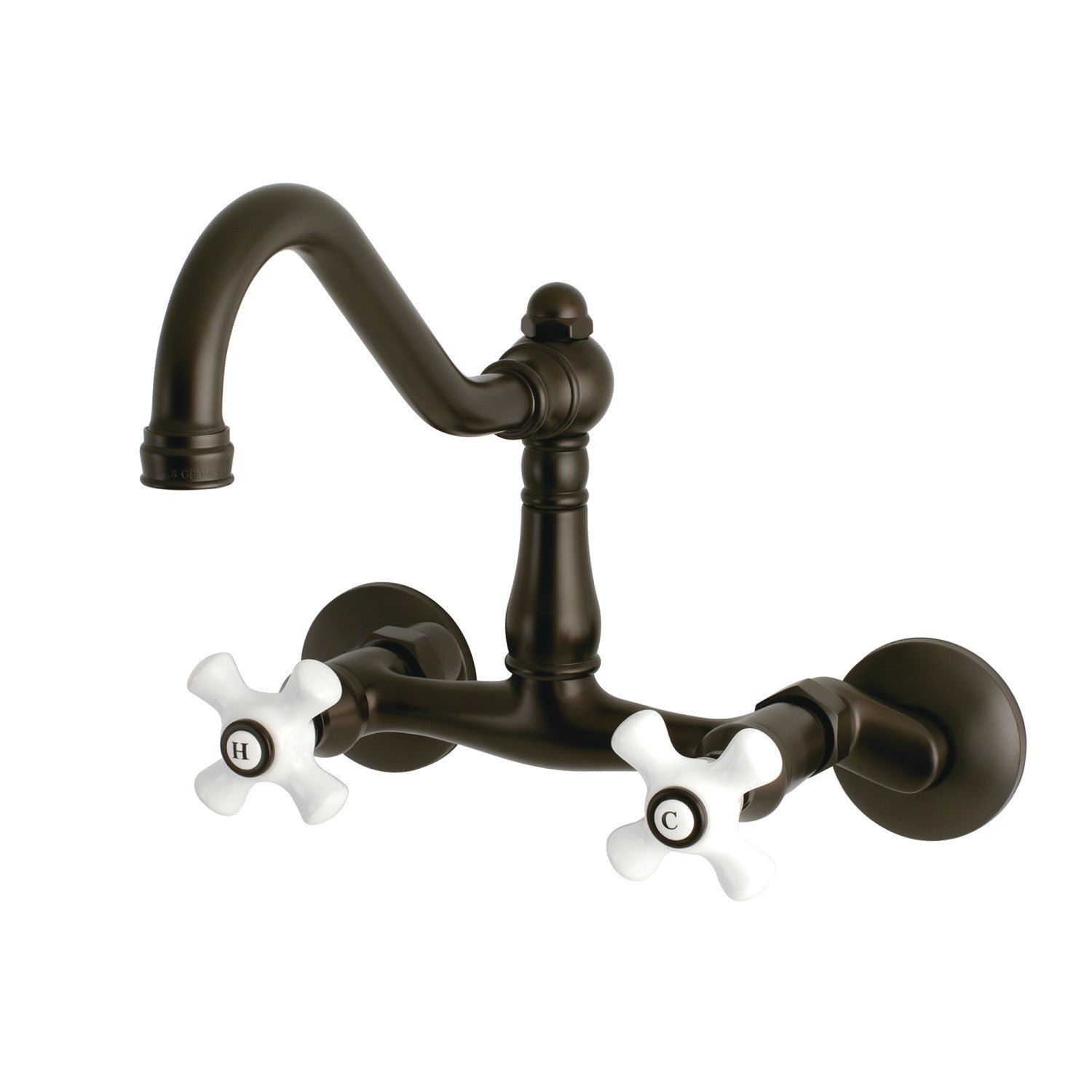 Kingston Heirloom KS3225PX - Robinet de cuisine à deux poignées vintage 2 trous Wall Mount Bridge, bronze frotté à l'huile