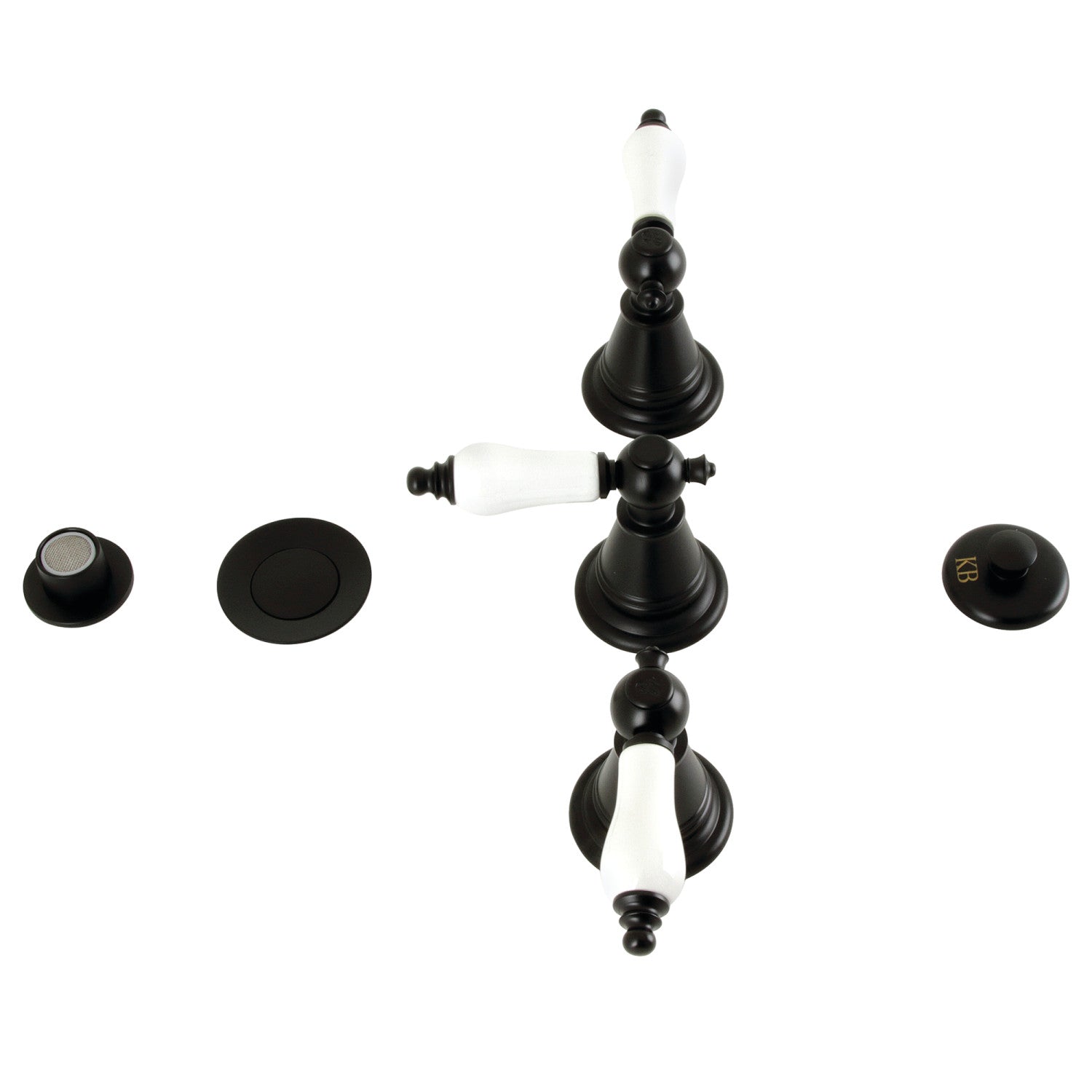 Kingston Heirloom KB320PL - Robinet de bidet vertical victorien à trois poignées avec laiton à tirette, noir mat