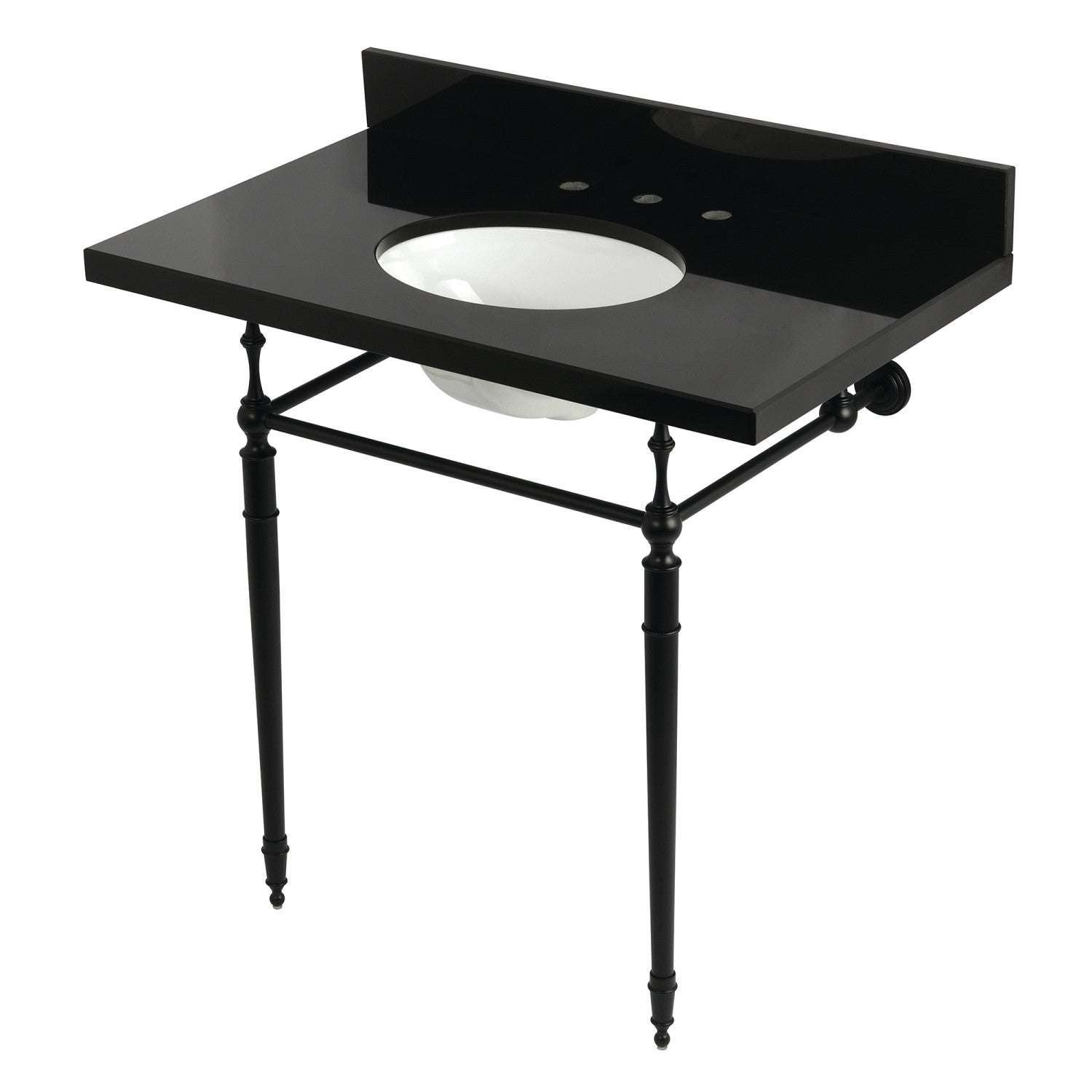 Kingston Heirloom KVPK3622K80 - Edwardian 36-Inch Évier à console en granit noir avec pieds en laiton (8-Inch, 3 trous), granit noir/noir mat