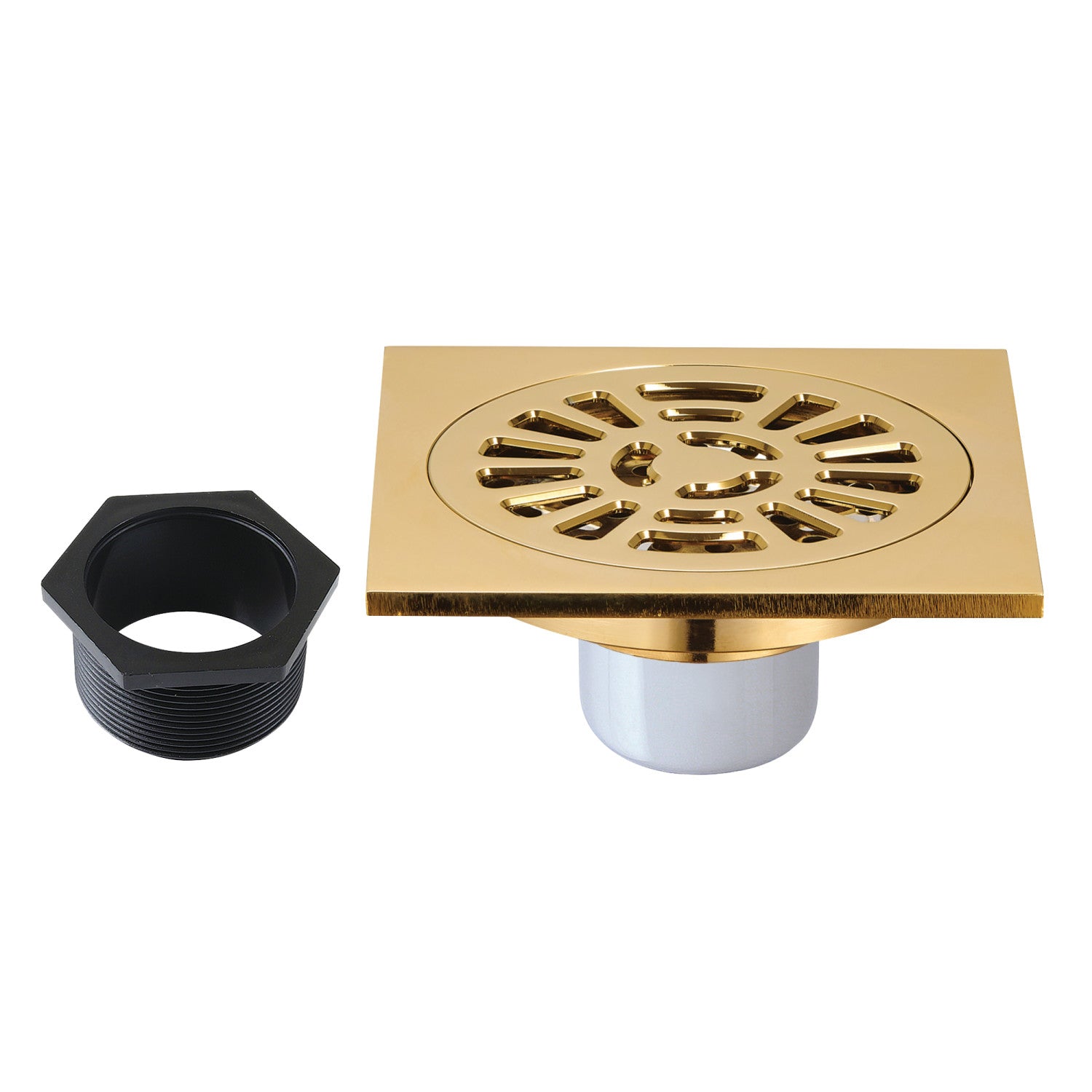 Kingston Watercourse BSF4267BB 4-Inch Brass Square Grid Shower Drain with Hair Strainer, Brushed Brass