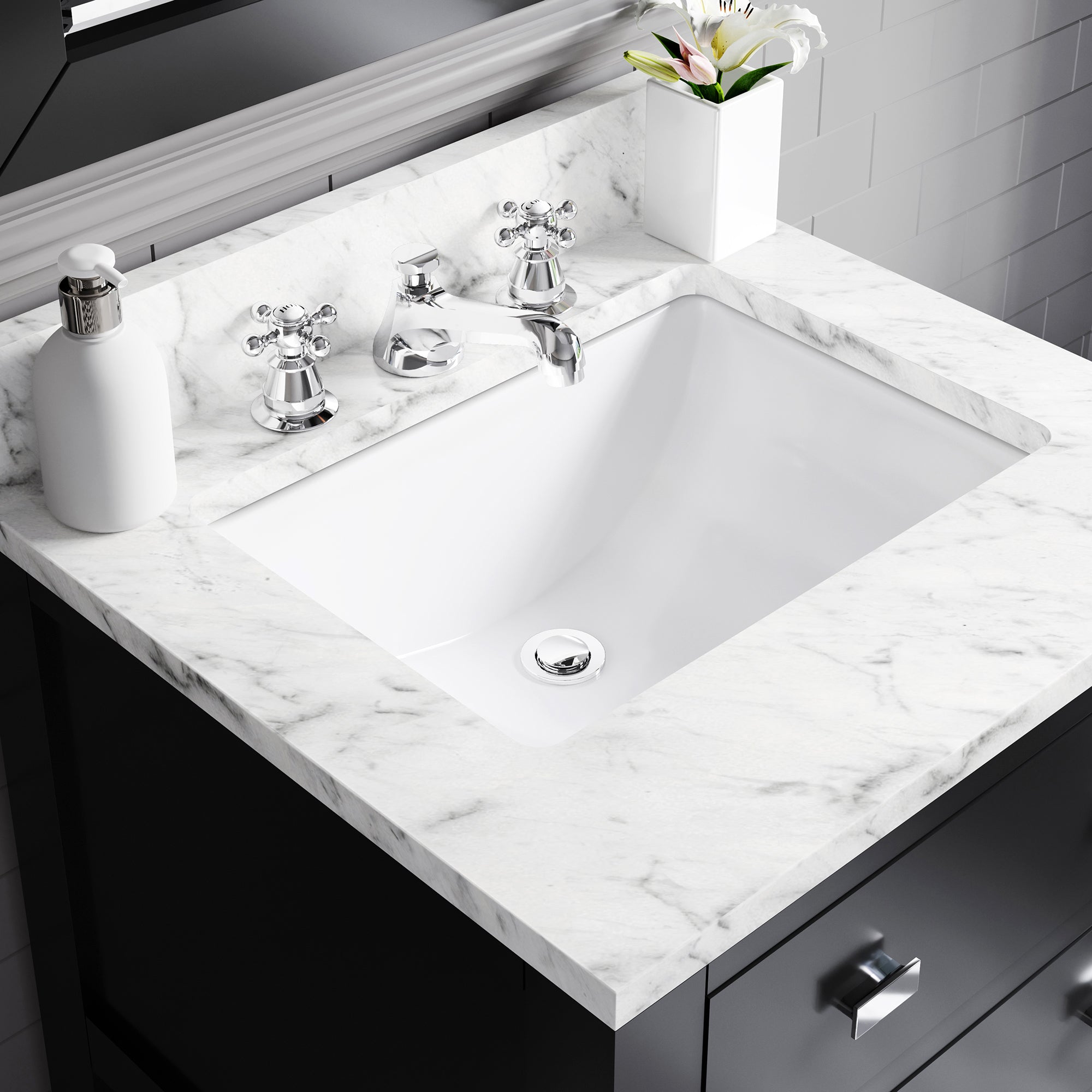 Kingston Luxe MA24CW01ES - 24 in. x 21.5 in. Bathroom Vanity Carrara White Marble Top, Espresso